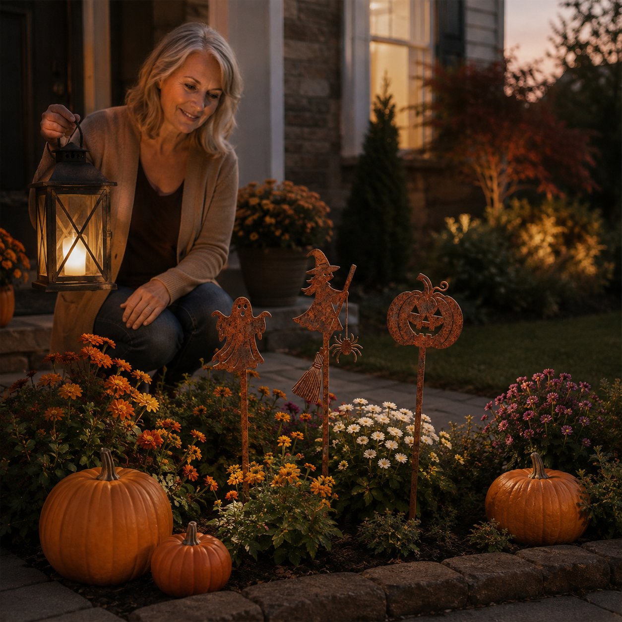 🎃 Halloween Garden Stakes – Ghost, Witch & Pumpkin Yard Decor Set