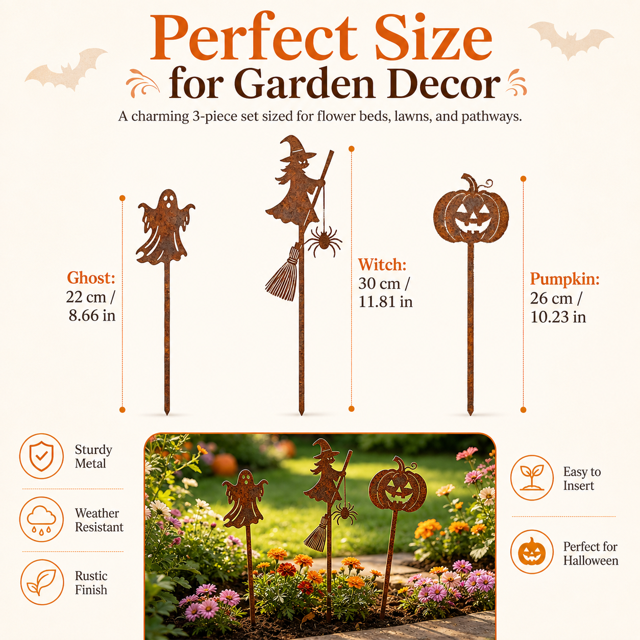 🎃 Halloween Garden Stakes – Ghost, Witch & Pumpkin Yard Decor Set