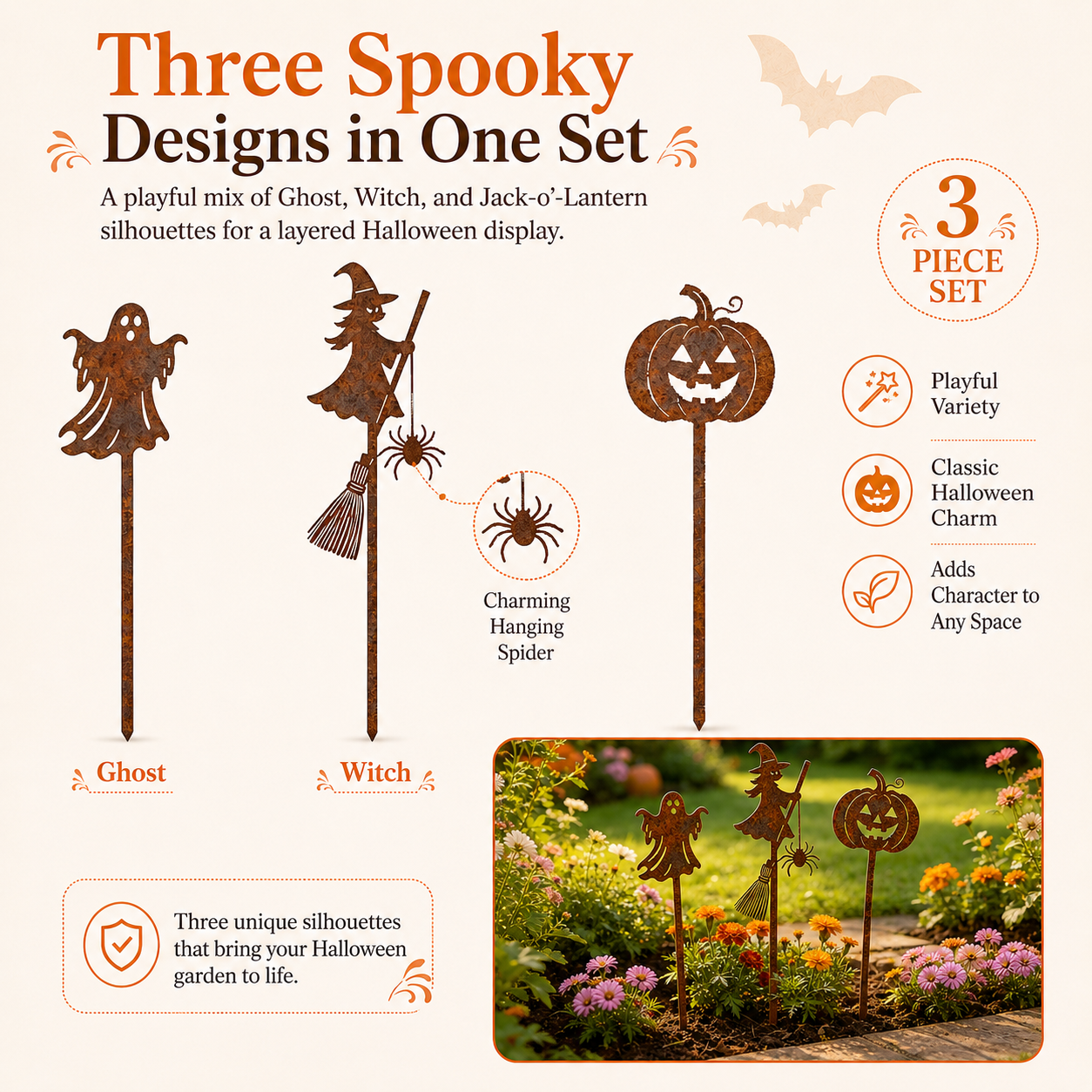 🎃 Halloween Garden Stakes – Ghost, Witch & Pumpkin Yard Decor Set