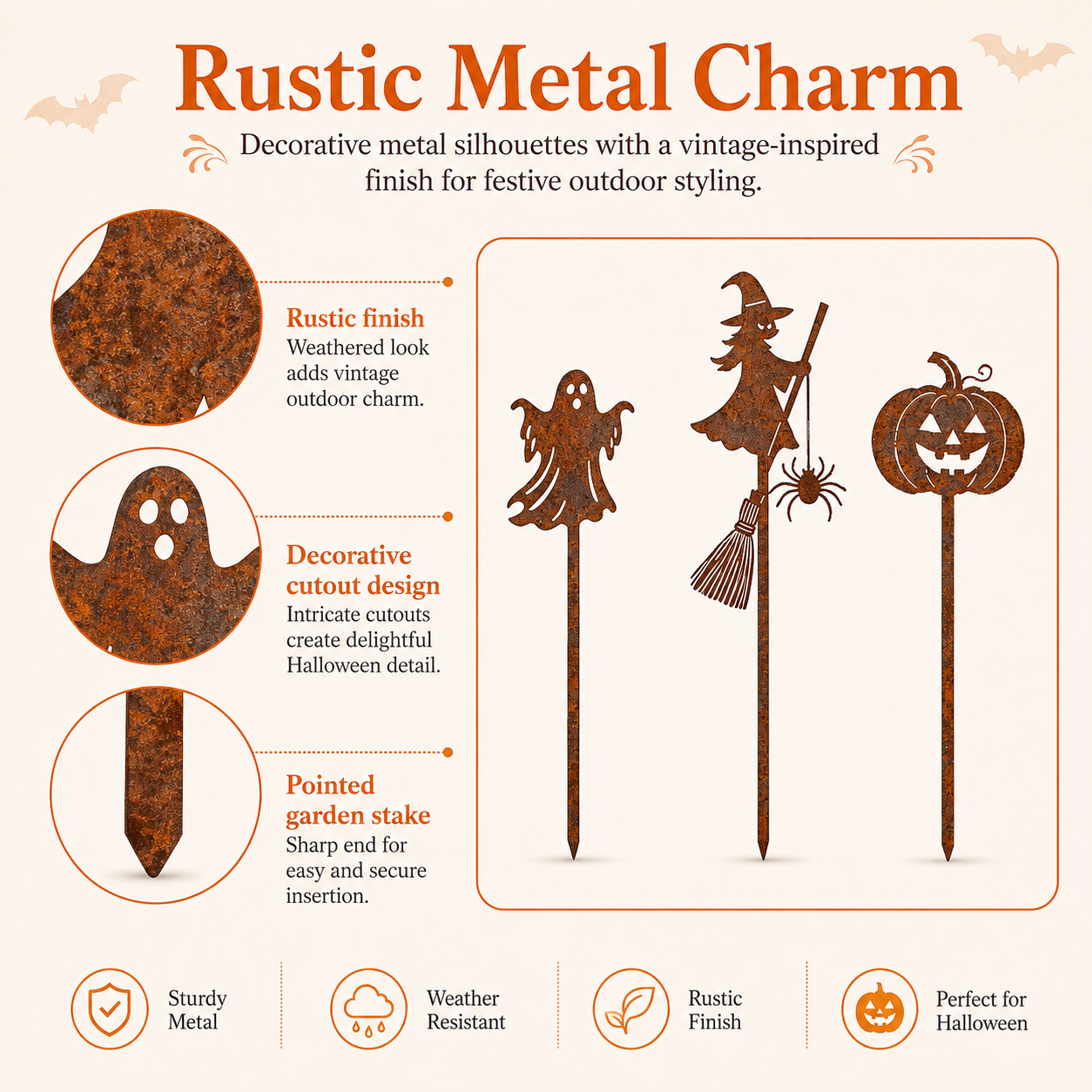 🎃 Halloween Garden Stakes – Ghost, Witch & Pumpkin Yard Decor Set