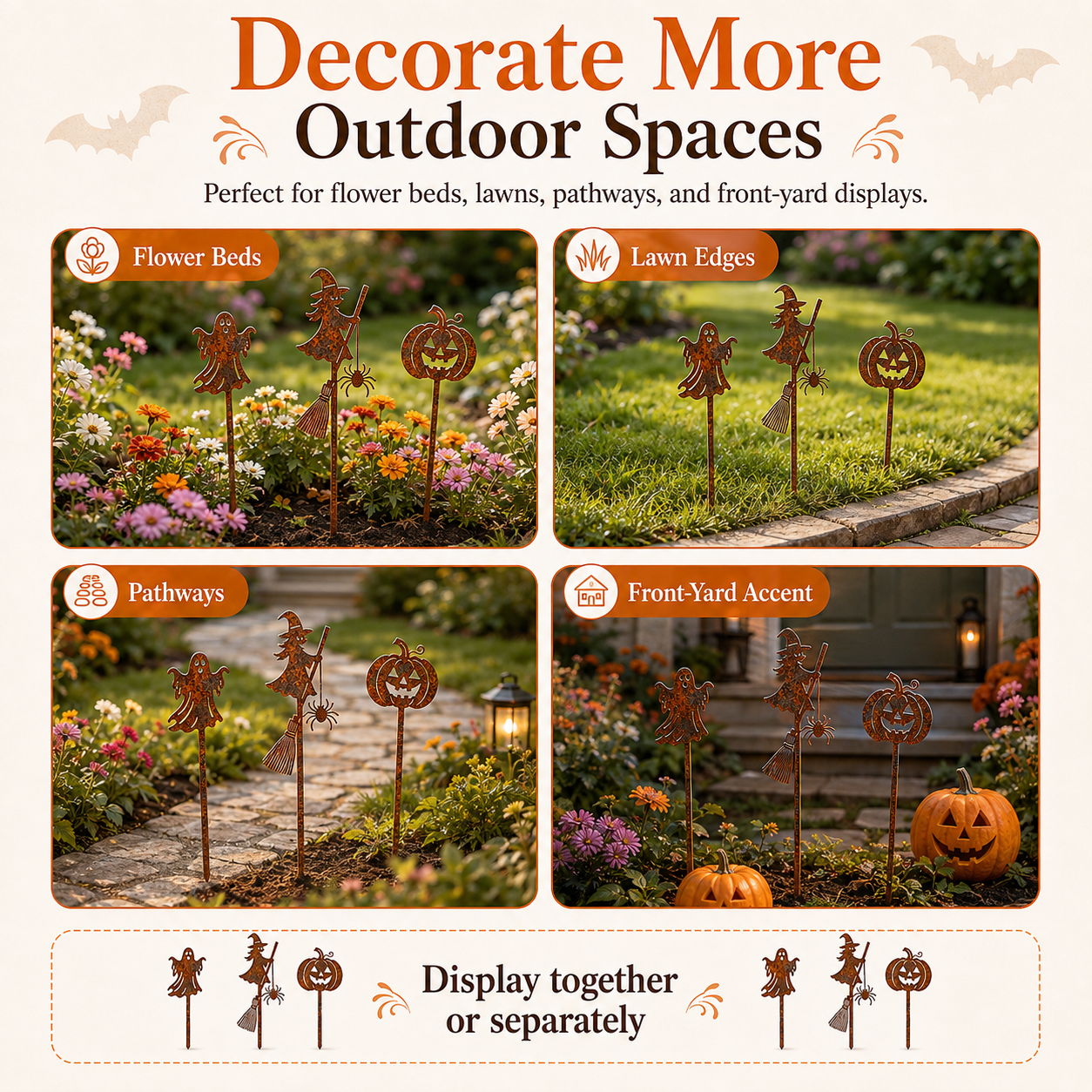 🎃 Halloween Garden Stakes – Ghost, Witch & Pumpkin Yard Decor Set