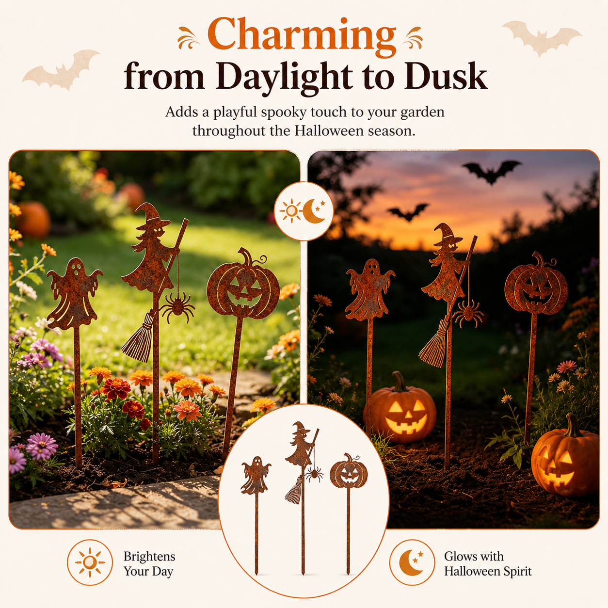 🎃 Halloween Garden Stakes – Ghost, Witch & Pumpkin Yard Decor Set