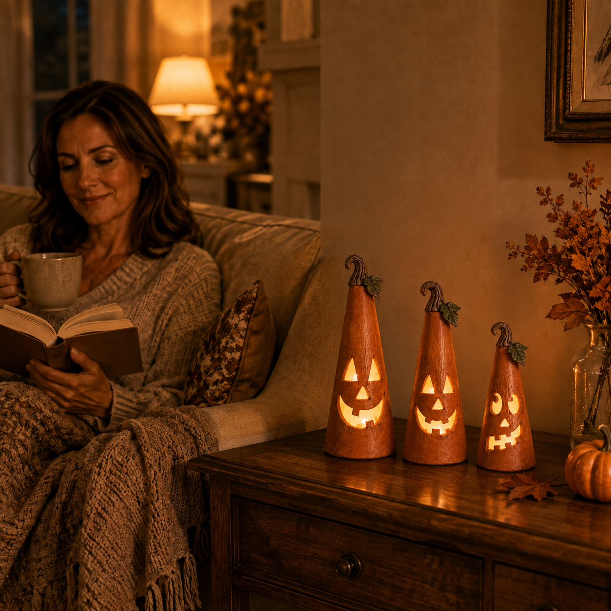 Whimsical Pumpkin Cone Lanterns – Set of 3