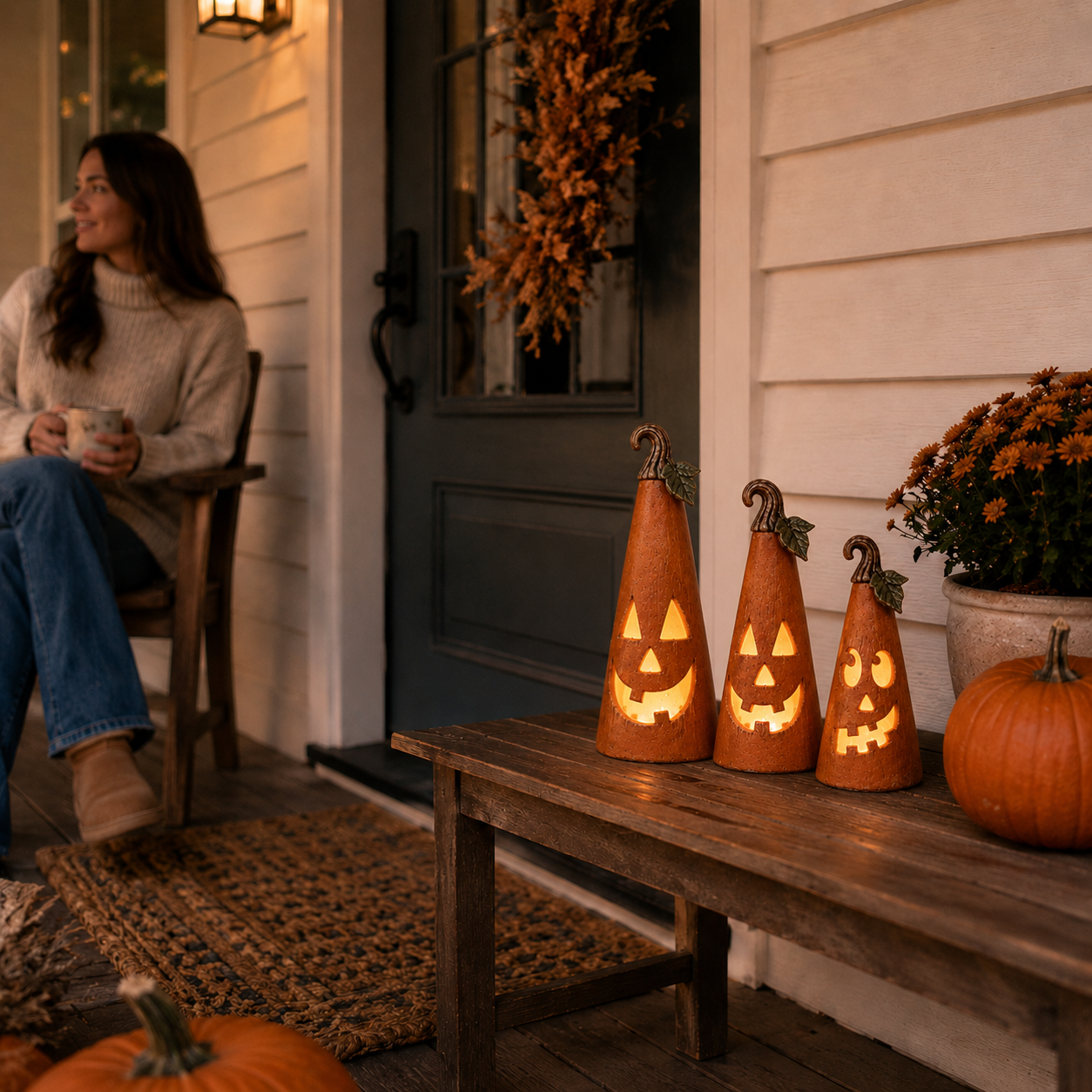 Whimsical Pumpkin Cone Lanterns – Set of 3