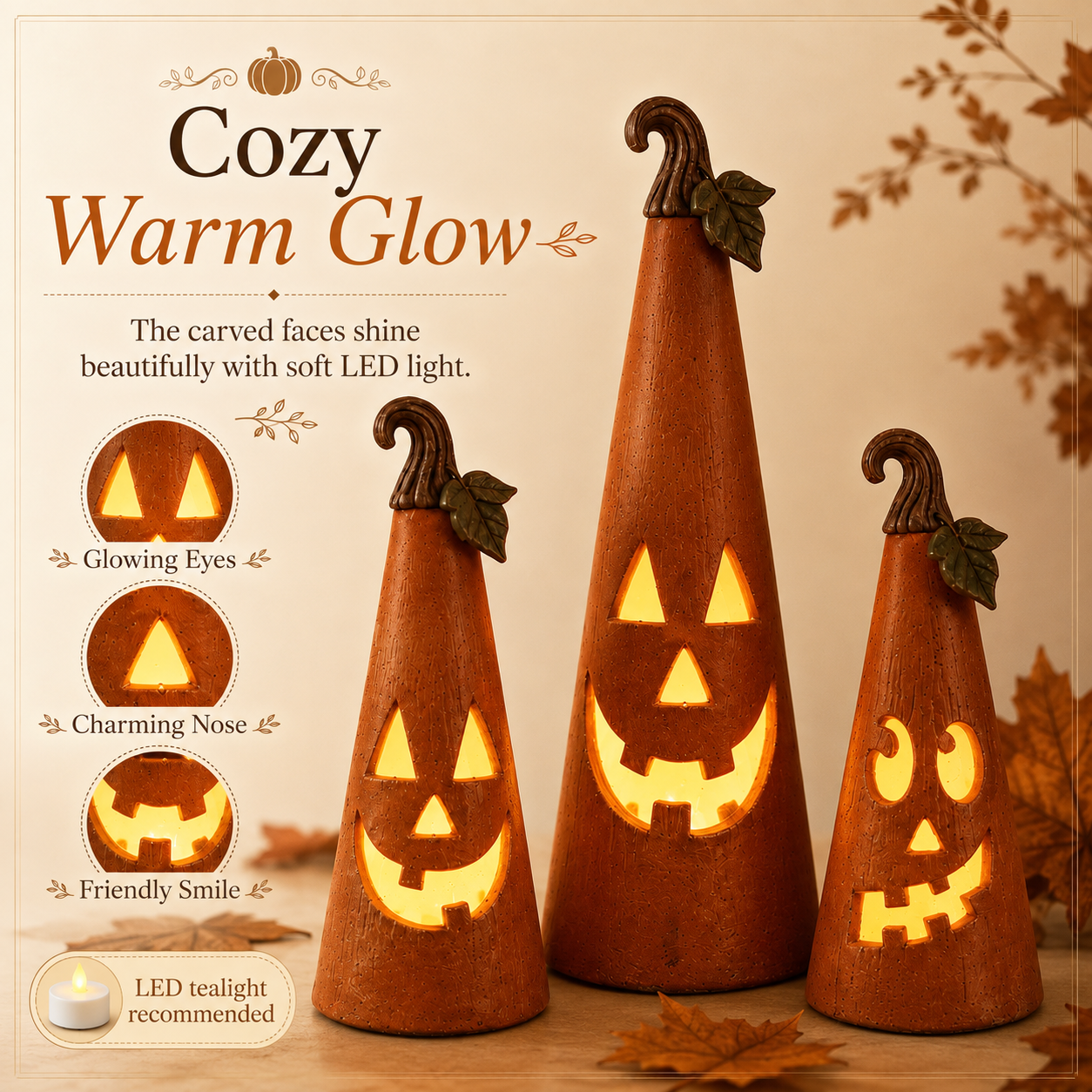 Whimsical Pumpkin Cone Lanterns – Set of 3