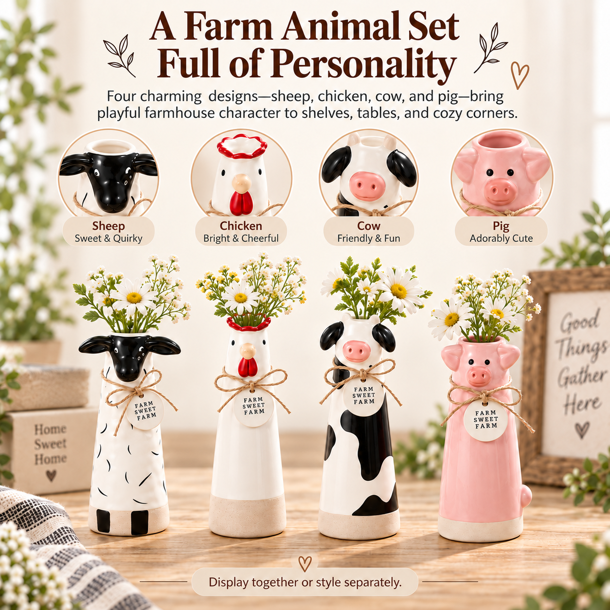 Farmhouse Animal Bud Vase Set