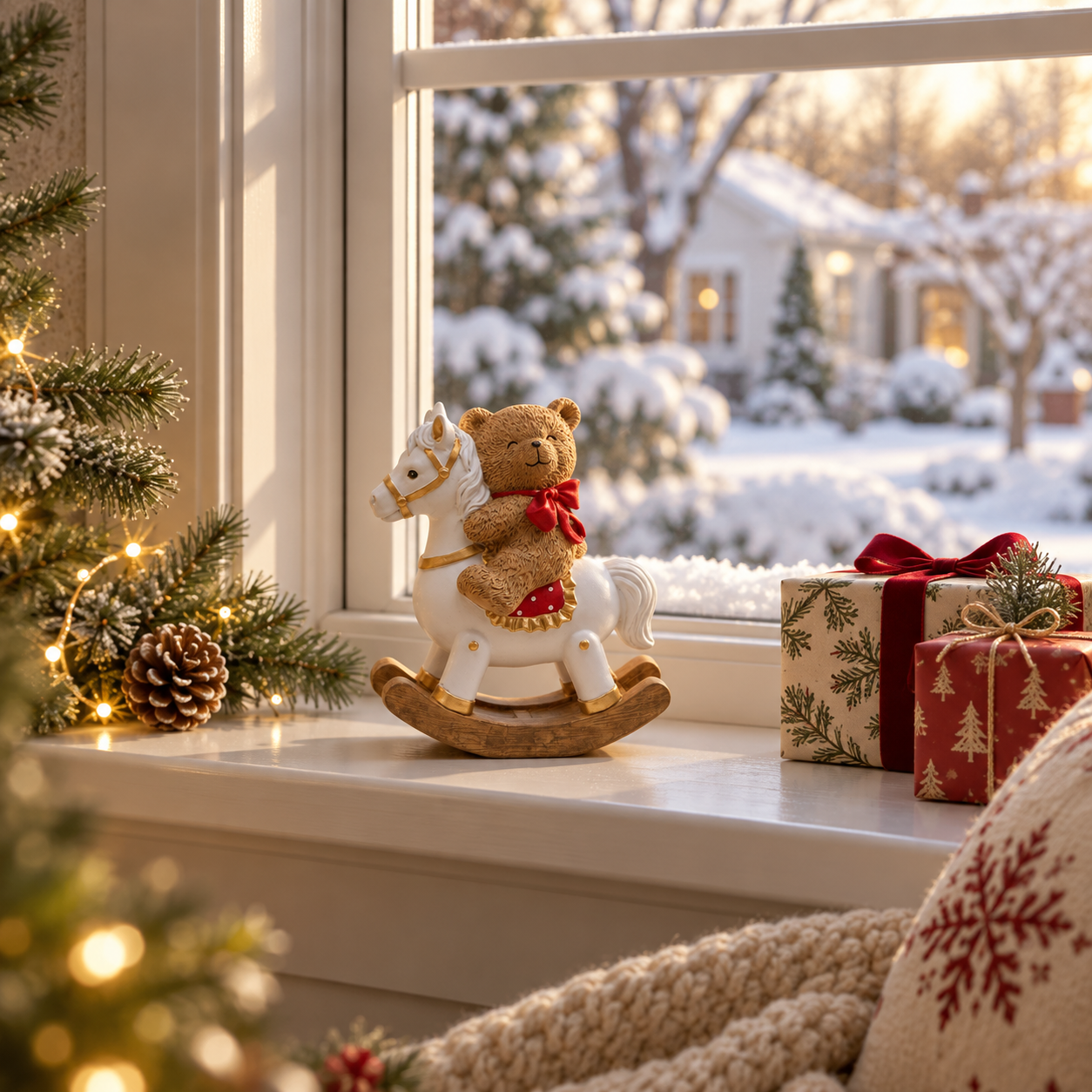 🎄 Bear on Rocking Horse Holiday Figurine