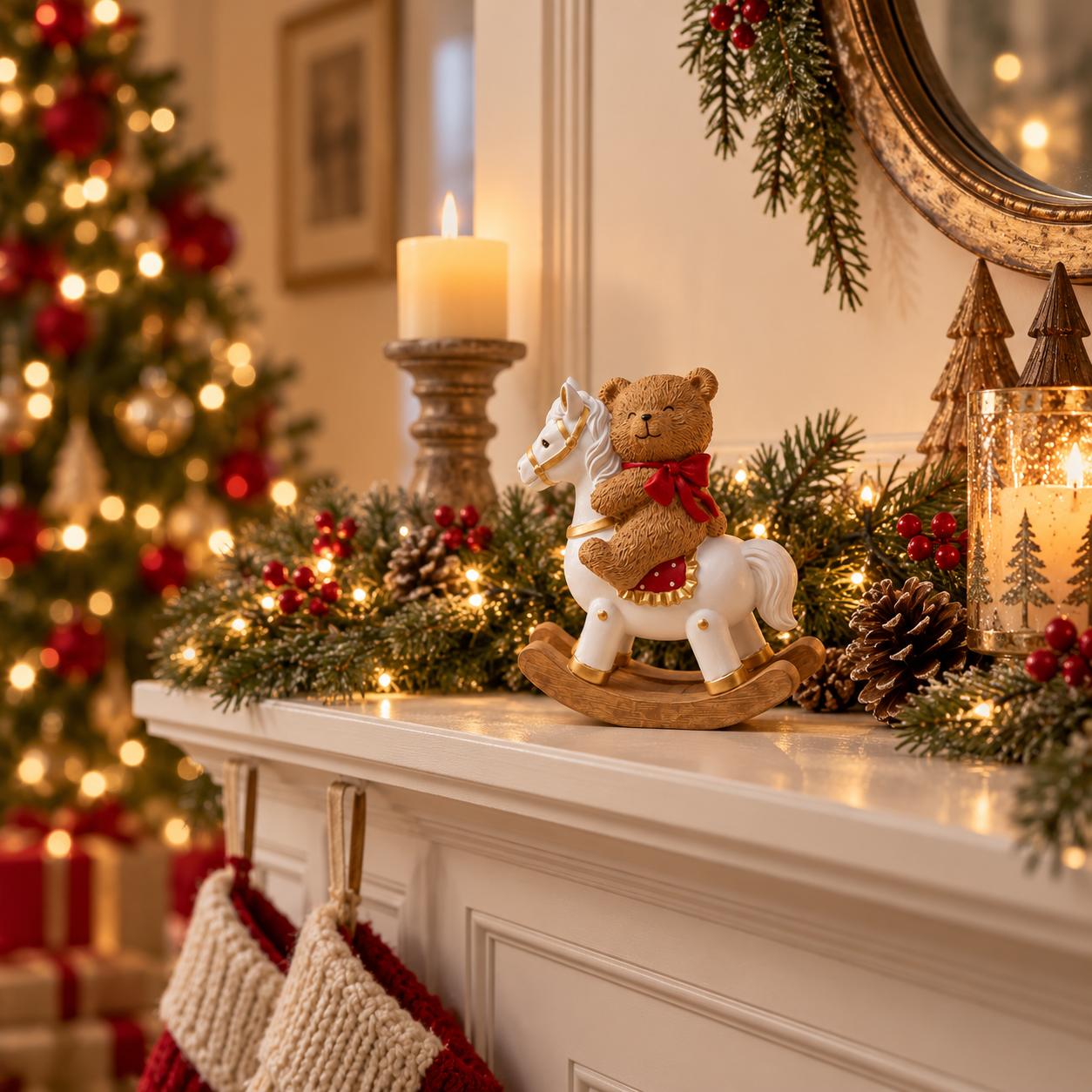 🎄 Bear on Rocking Horse Holiday Figurine