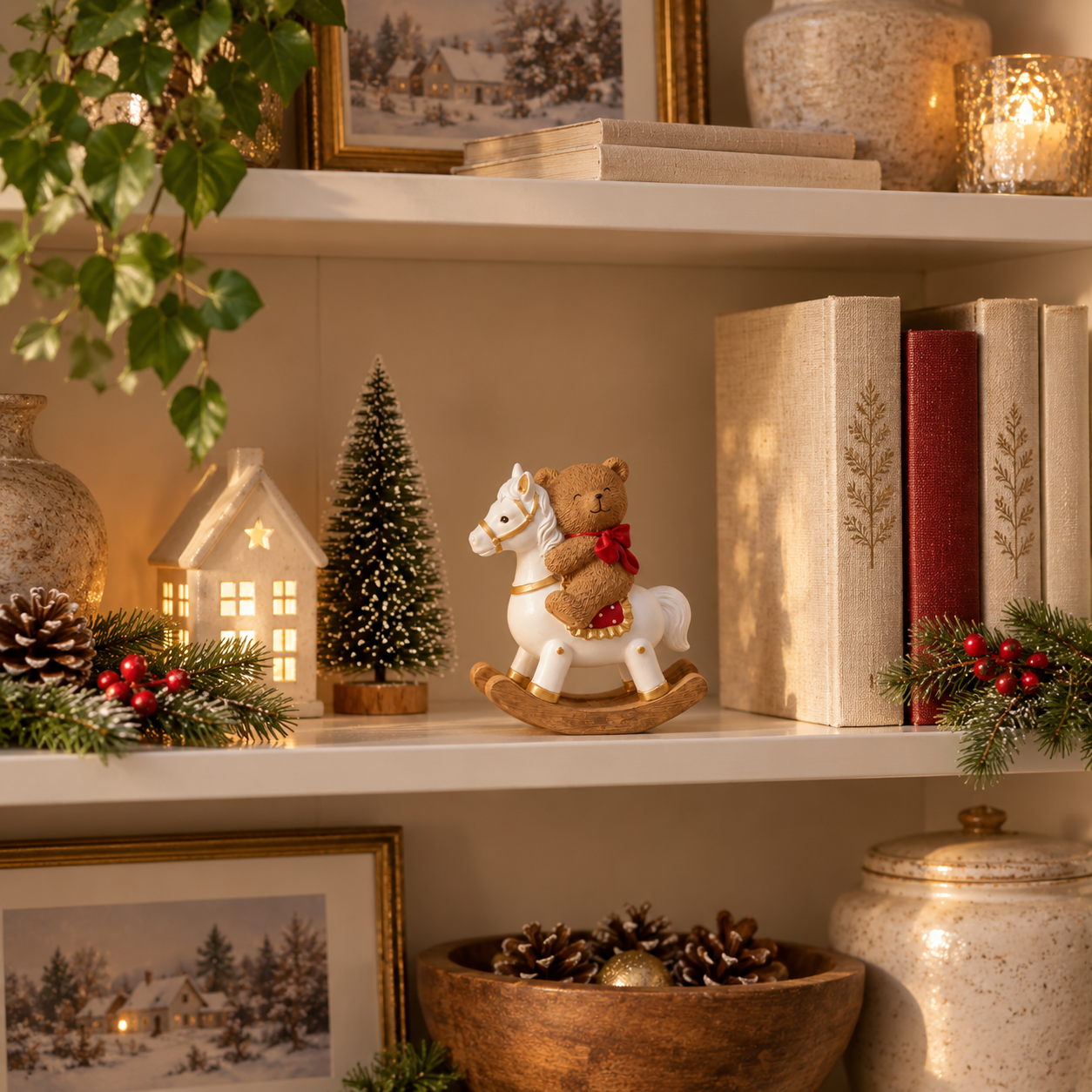 🎄 Bear on Rocking Horse Holiday Figurine