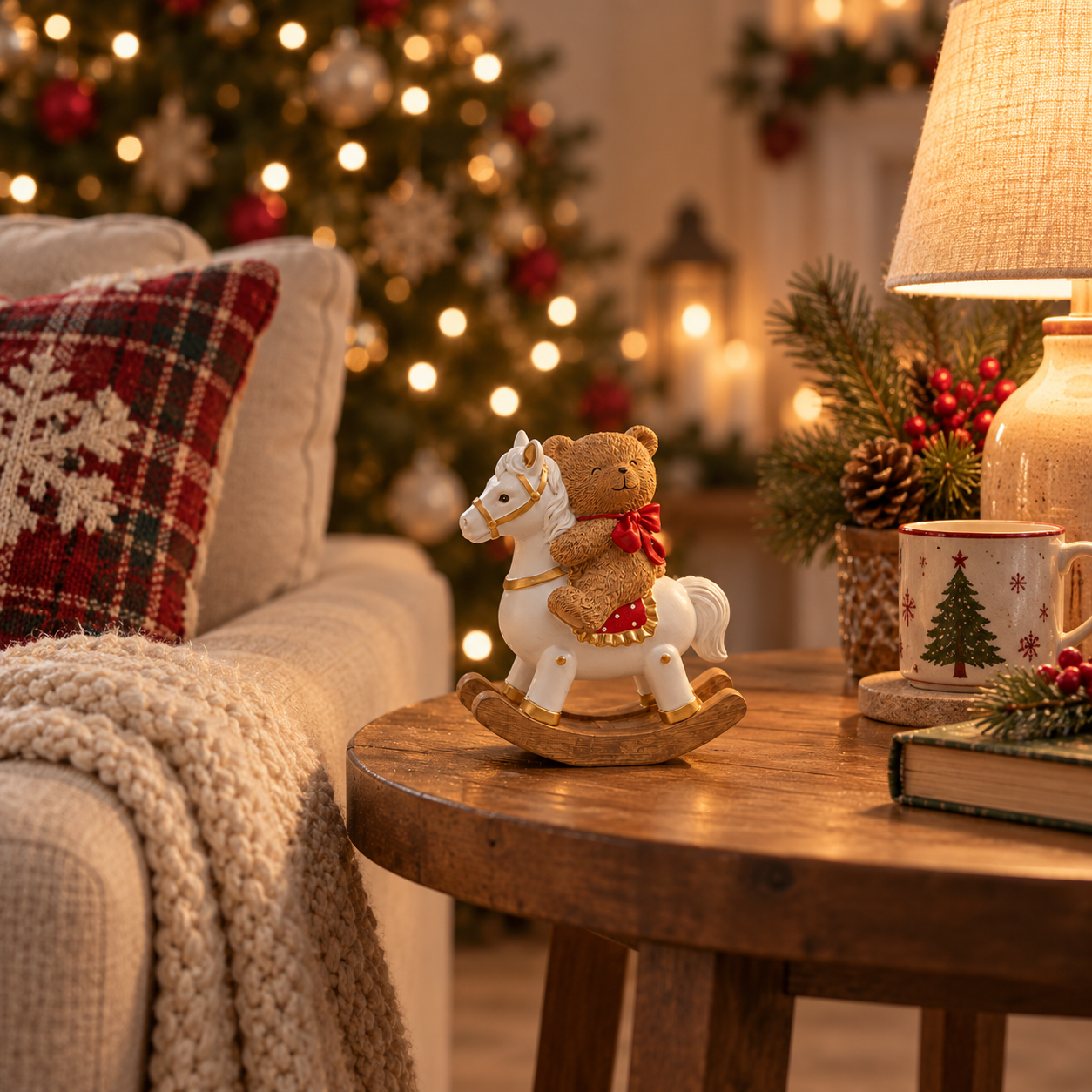 🎄 Bear on Rocking Horse Holiday Figurine