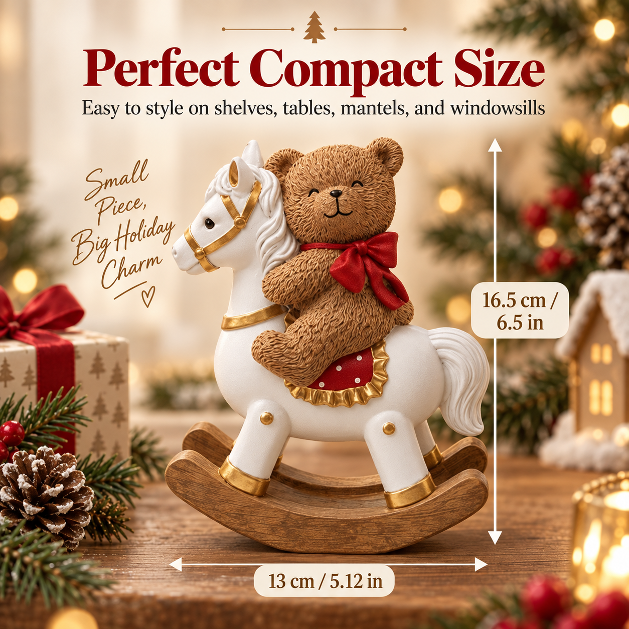 🎄 Bear on Rocking Horse Holiday Figurine