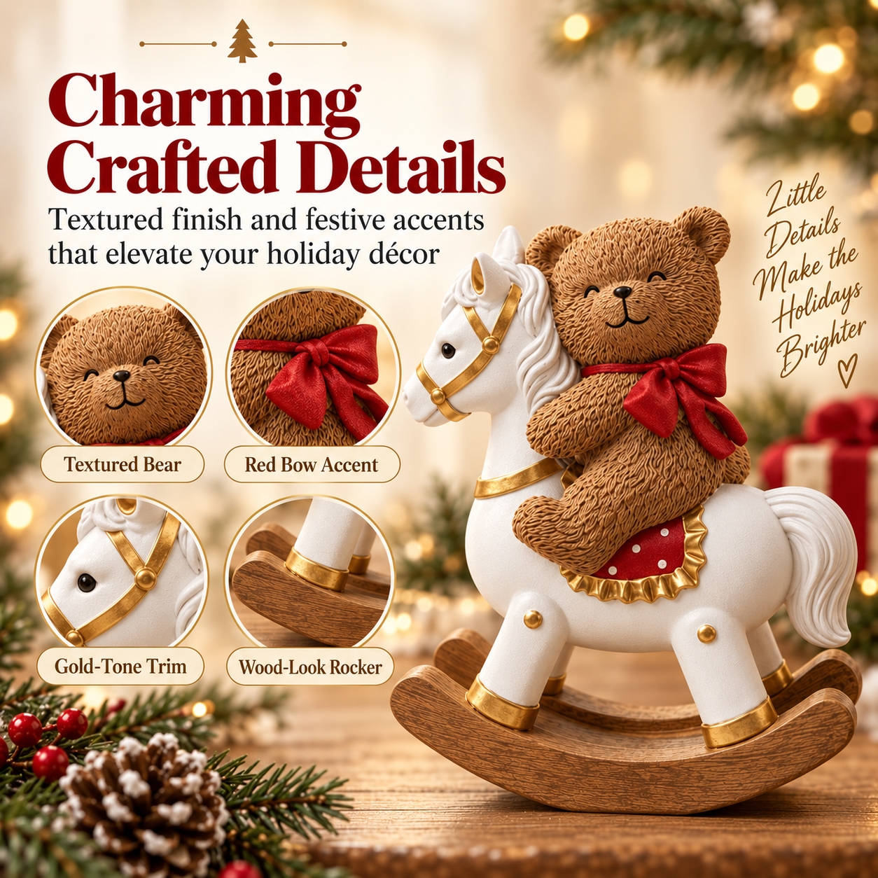 🎄 Bear on Rocking Horse Holiday Figurine