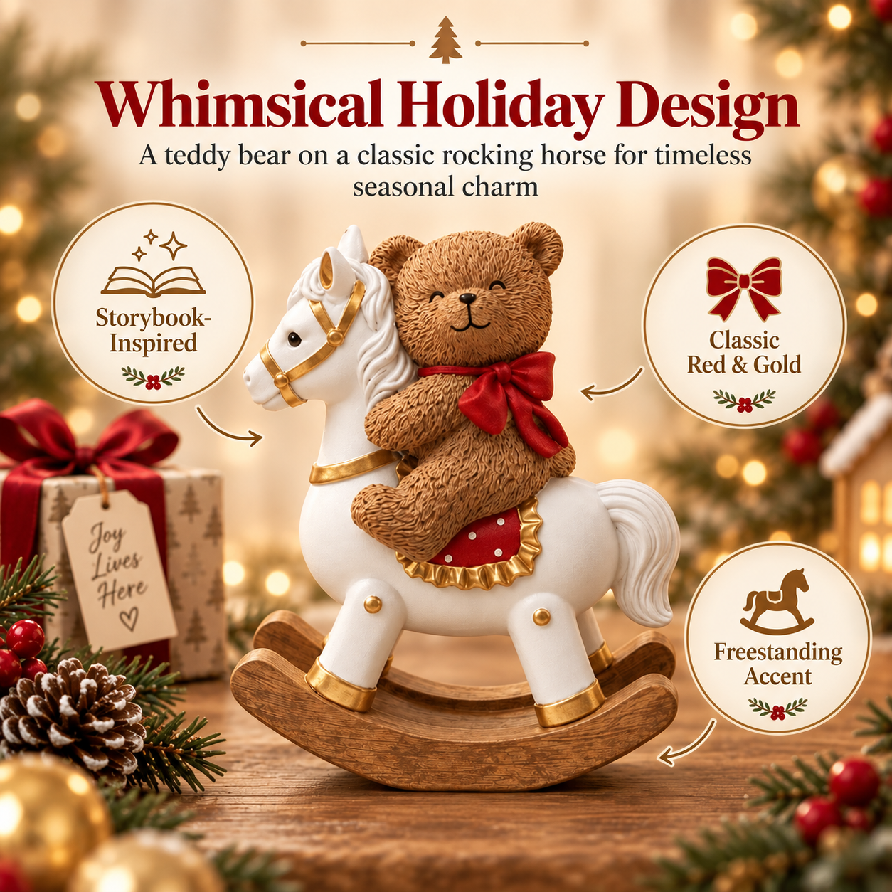 🎄 Bear on Rocking Horse Holiday Figurine