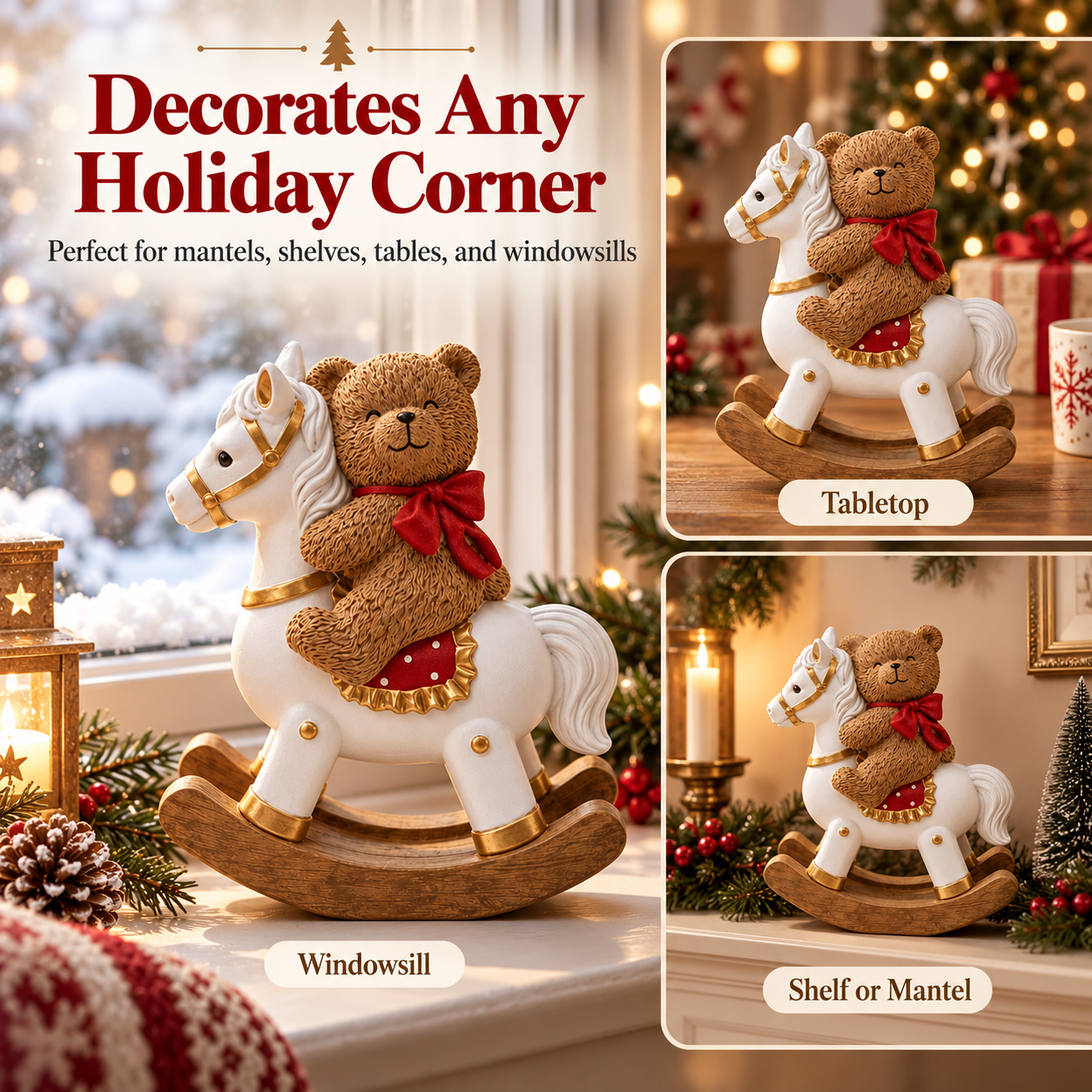 🎄 Bear on Rocking Horse Holiday Figurine