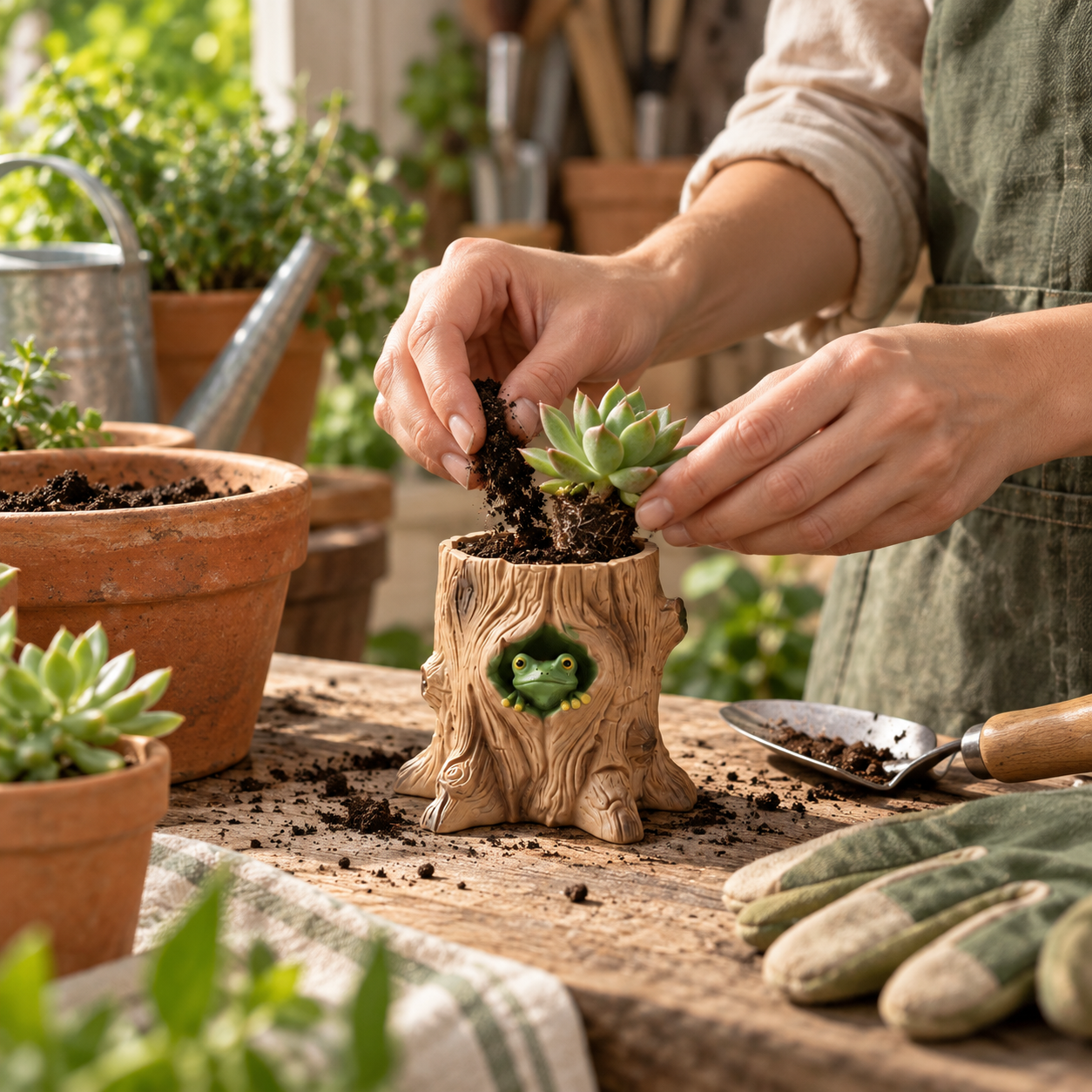 Peekaboo Frog Tree Stump Planter 🐸🌿