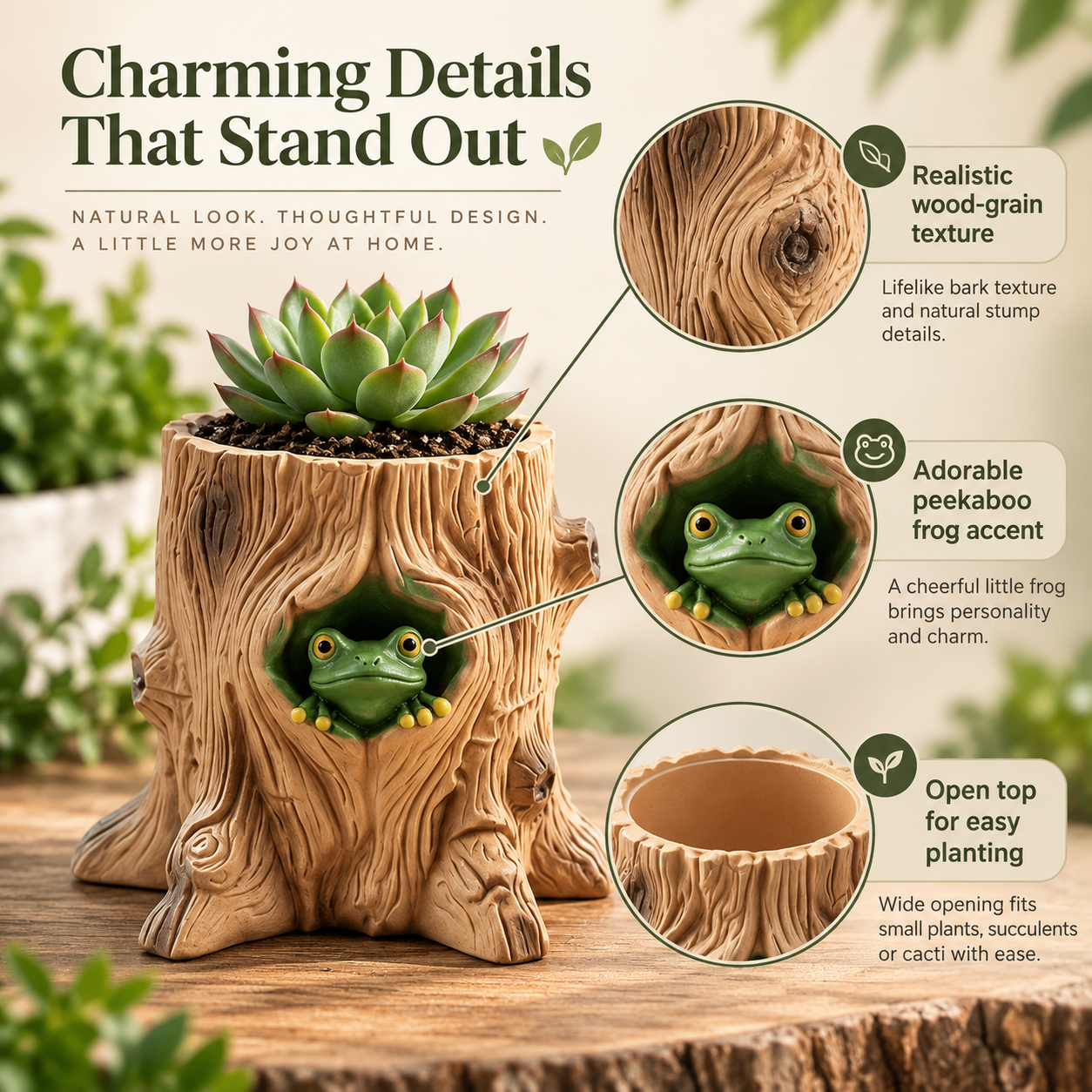 Peekaboo Frog Tree Stump Planter 🐸🌿