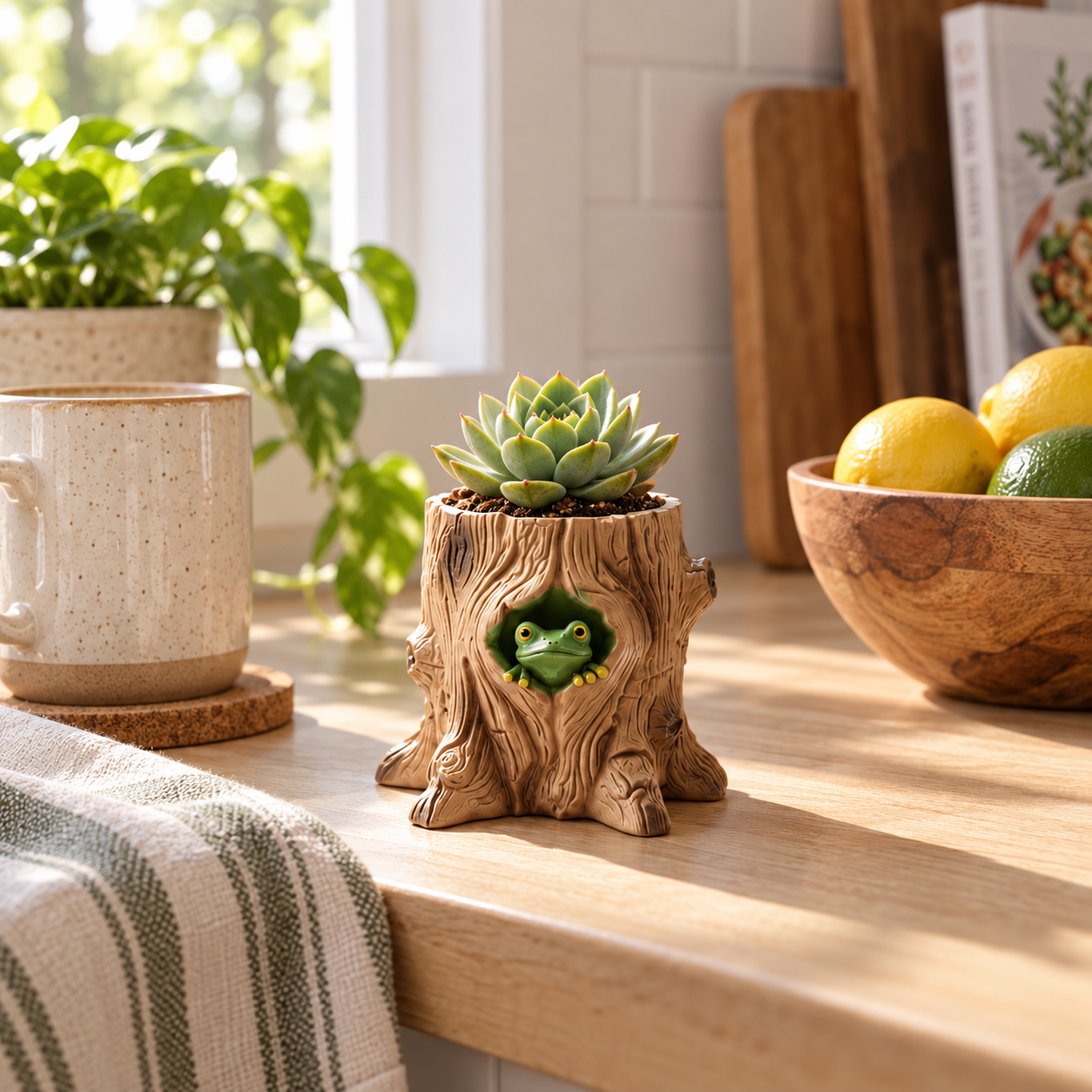 Peekaboo Frog Tree Stump Planter 🐸🌿