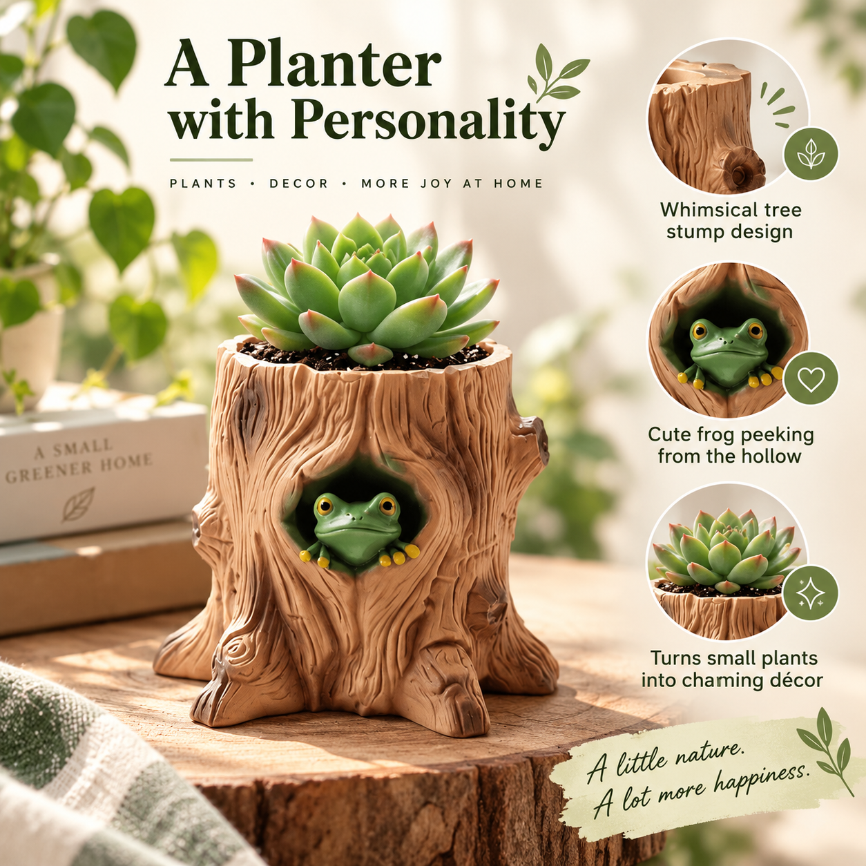Peekaboo Frog Tree Stump Planter 🐸🌿