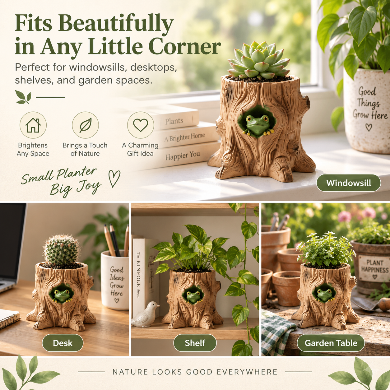 Peekaboo Frog Tree Stump Planter 🐸🌿