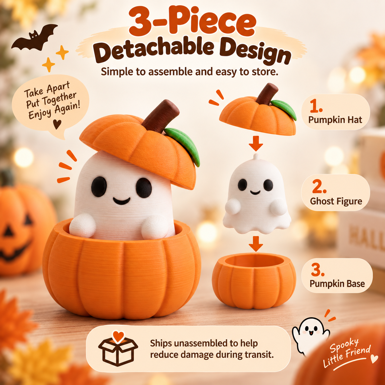 👻 Pumpkin Ghost Peekaboo Figurine Product Description