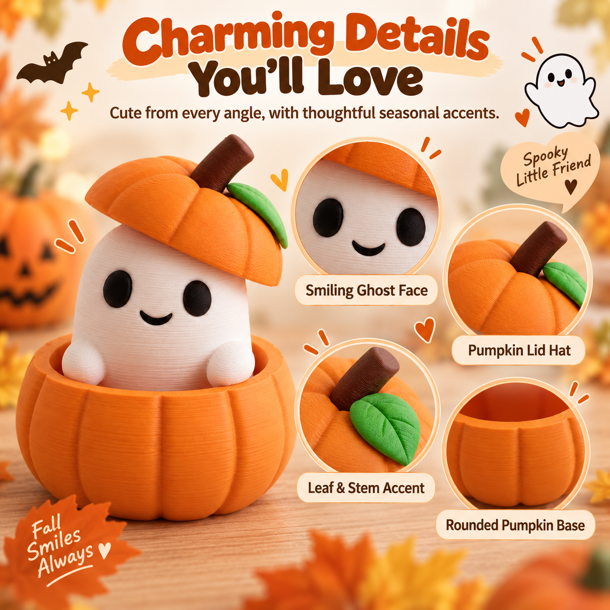👻 Pumpkin Ghost Peekaboo Figurine Product Description