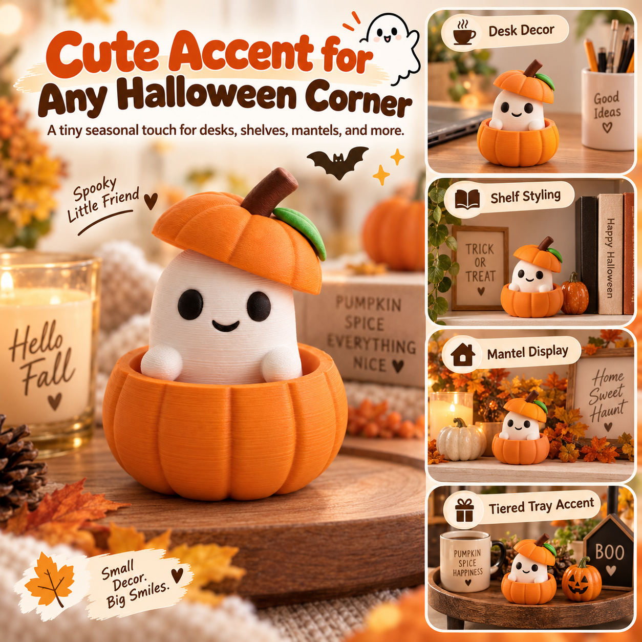 👻 Pumpkin Ghost Peekaboo Figurine Product Description
