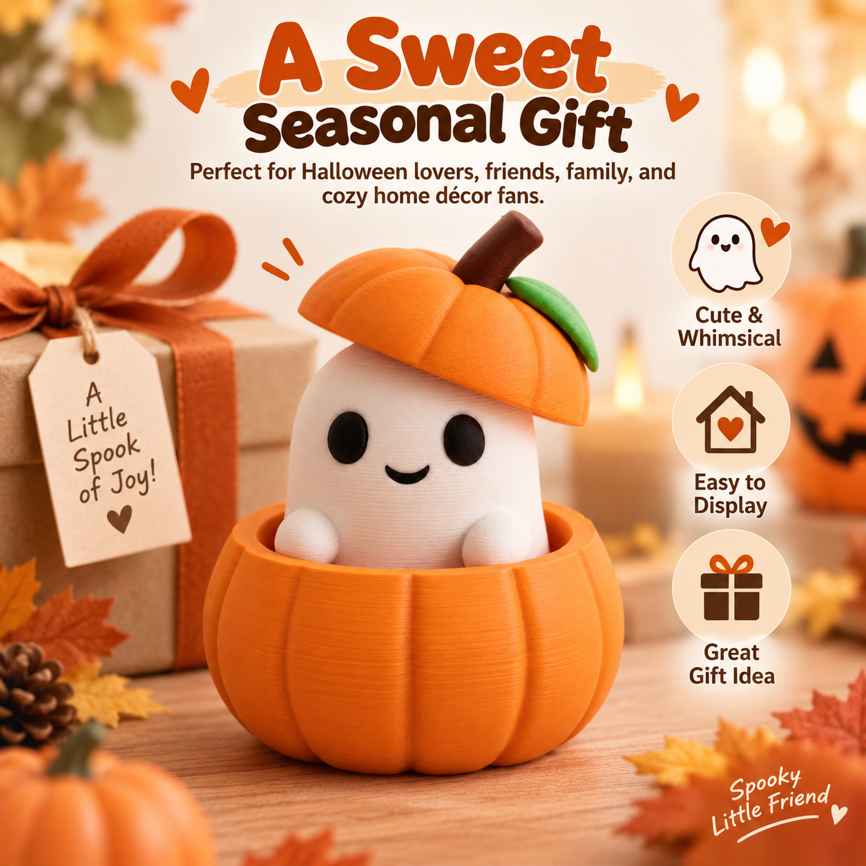 👻 Pumpkin Ghost Peekaboo Figurine Product Description