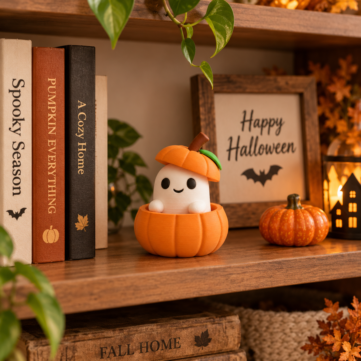👻 Pumpkin Ghost Peekaboo Figurine Product Description