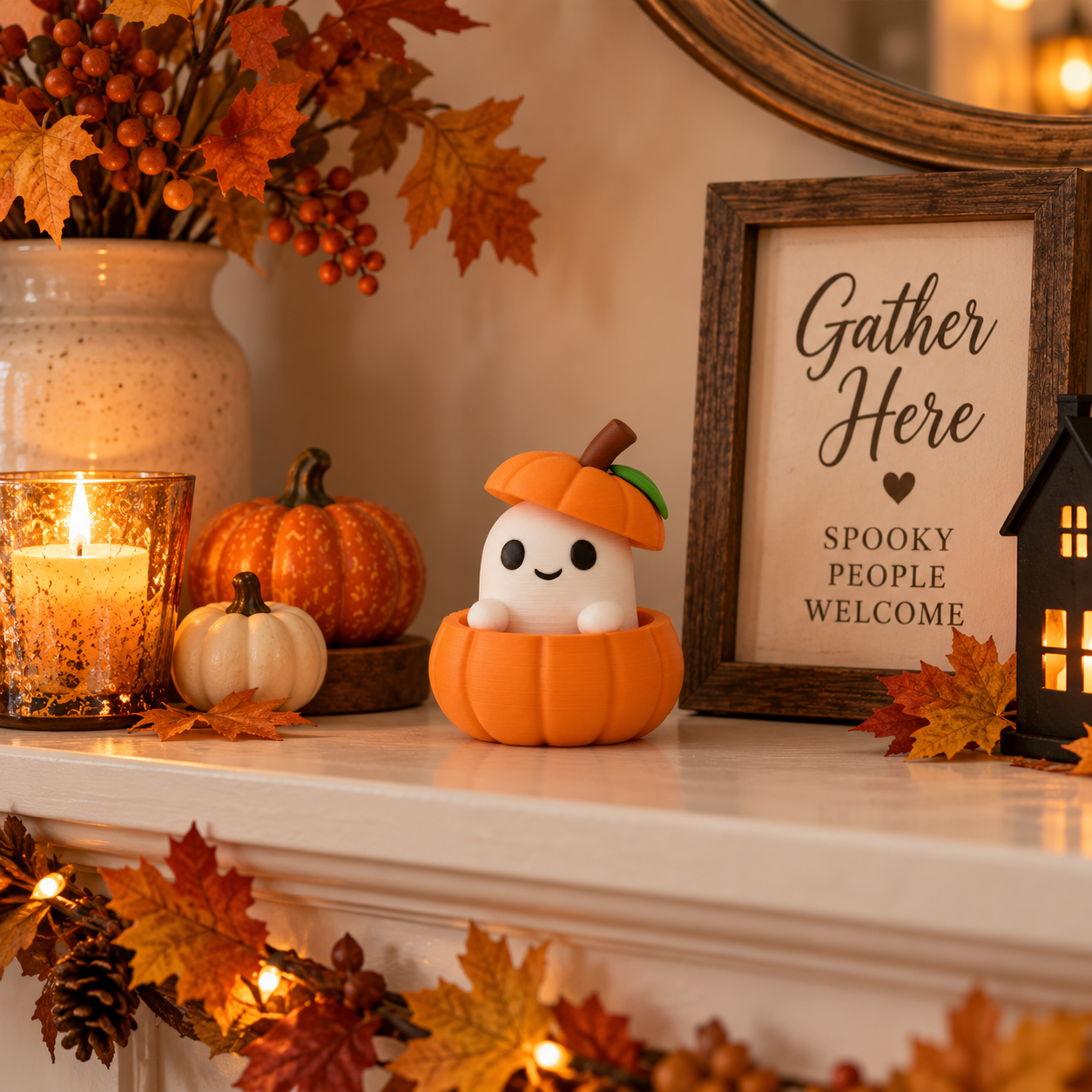 👻 Pumpkin Ghost Peekaboo Figurine Product Description