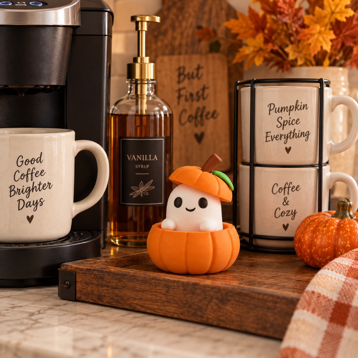 👻 Pumpkin Ghost Peekaboo Figurine Product Description