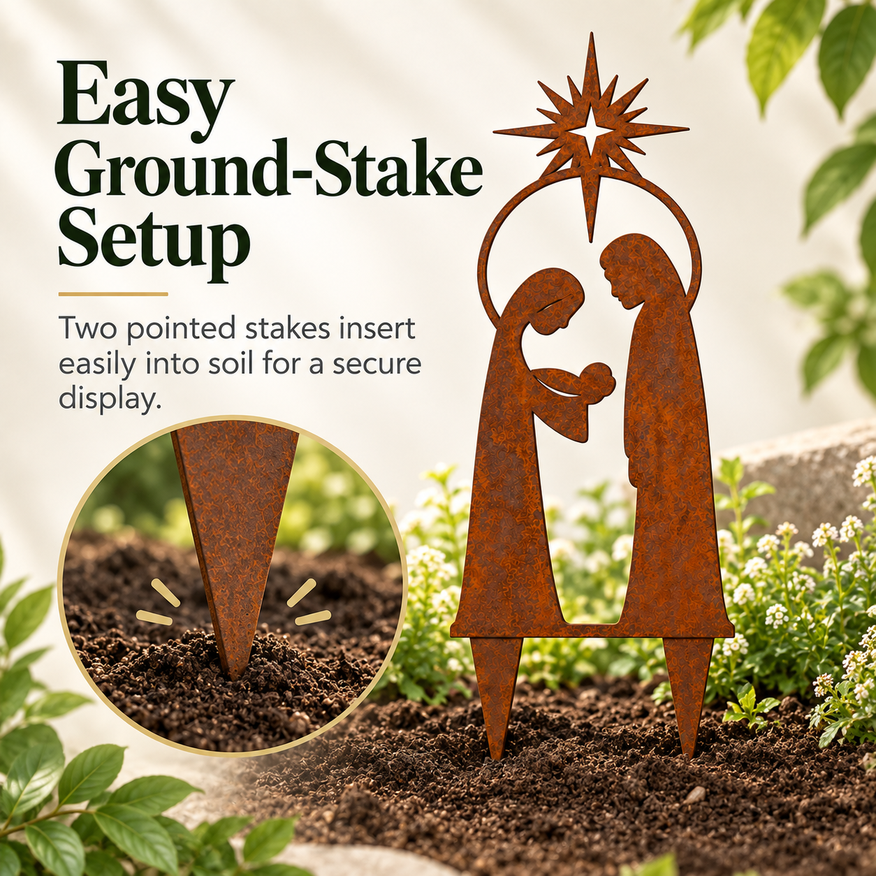 Holy Family Nativity Garden Stake Product Description