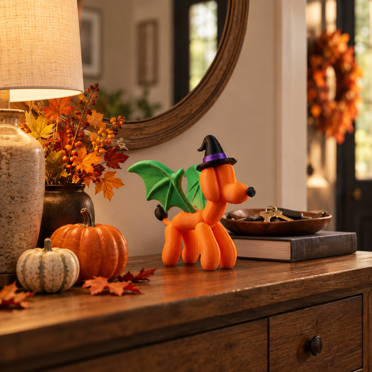 Halloween Witch Balloon Dog Figurine