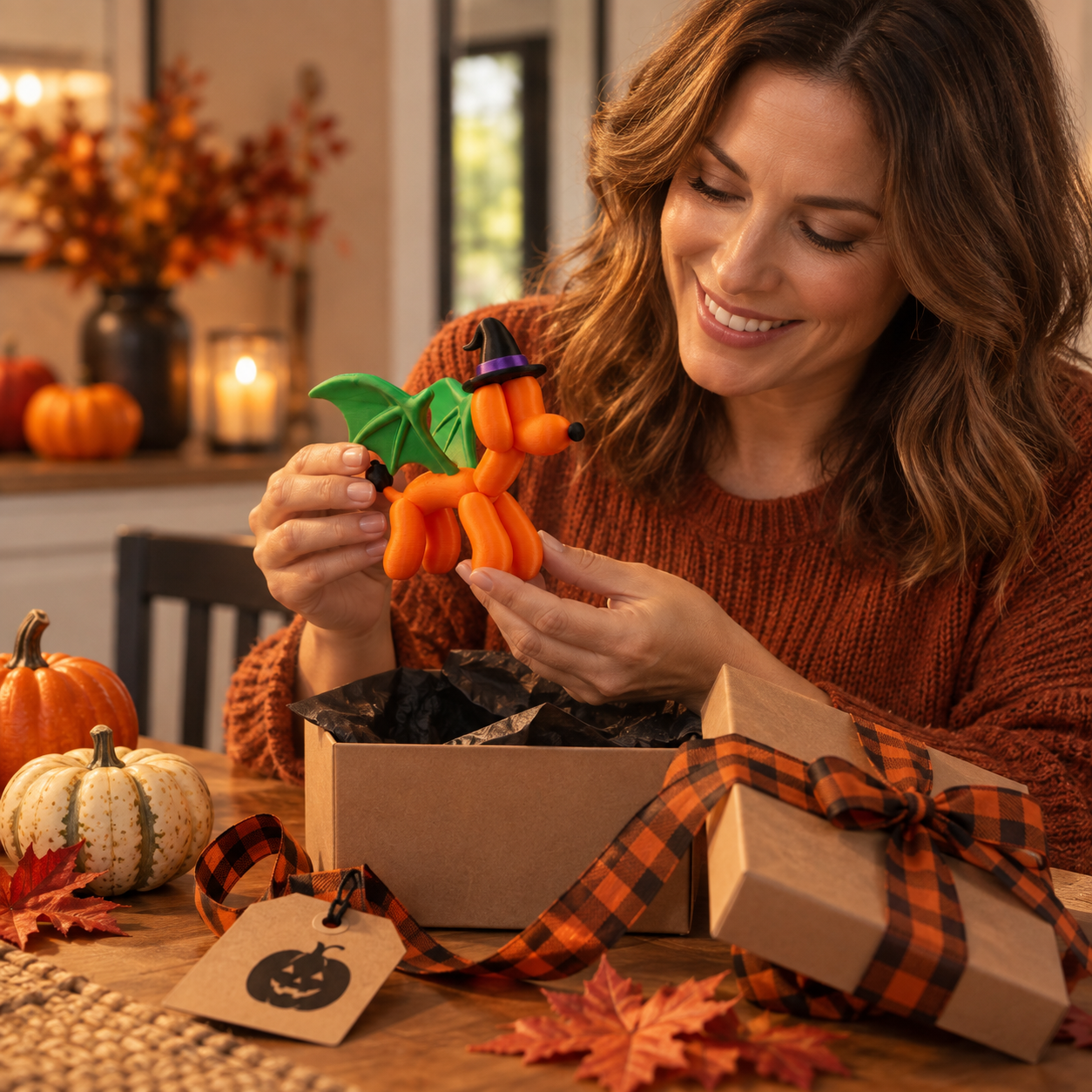 Halloween Witch Balloon Dog Figurine