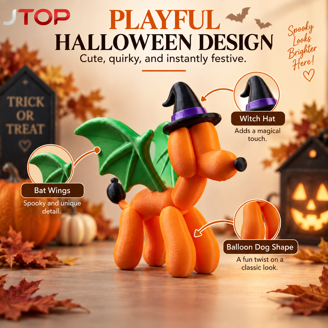 Halloween Witch Balloon Dog Figurine