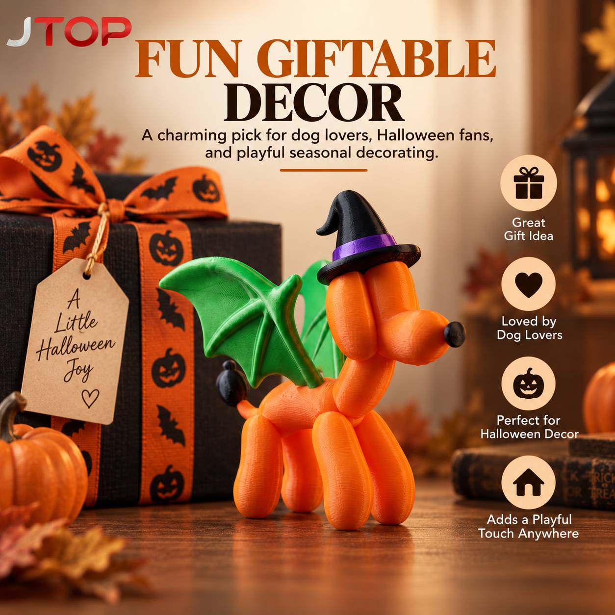 Halloween Witch Balloon Dog Figurine