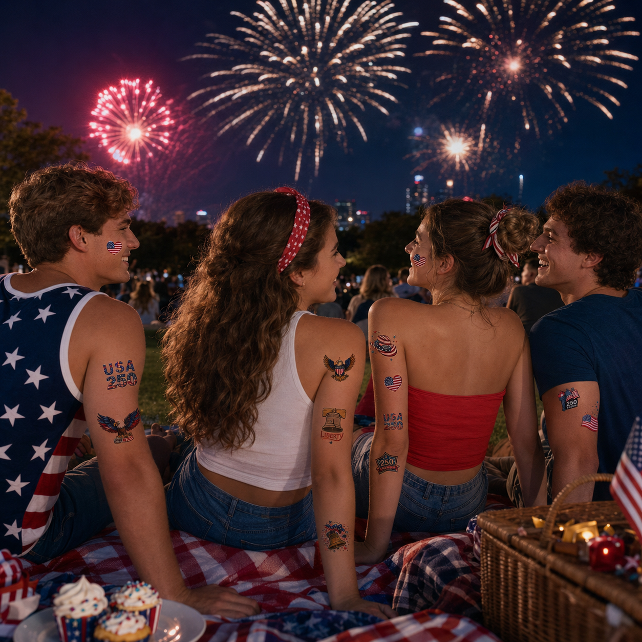 USA 250th Independence Day Temporary Tattoos – Patriotic 4th of July Body Stickers for Kids & Adults