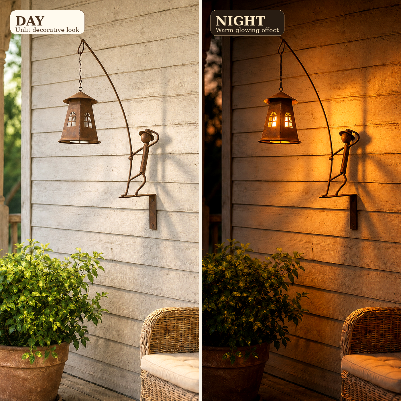 Rustic Fisherman Wall Lantern Holder Outdoor Metal Garden Decor