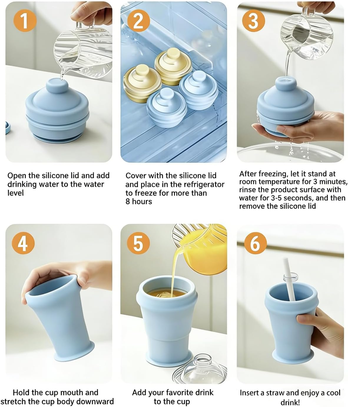 2-in-1 Foldable Ice Hockey Cup, Leakproof Lid with Straw, Portable for Coffee, Juice, Camping/Hiking (Blue+Yellow)