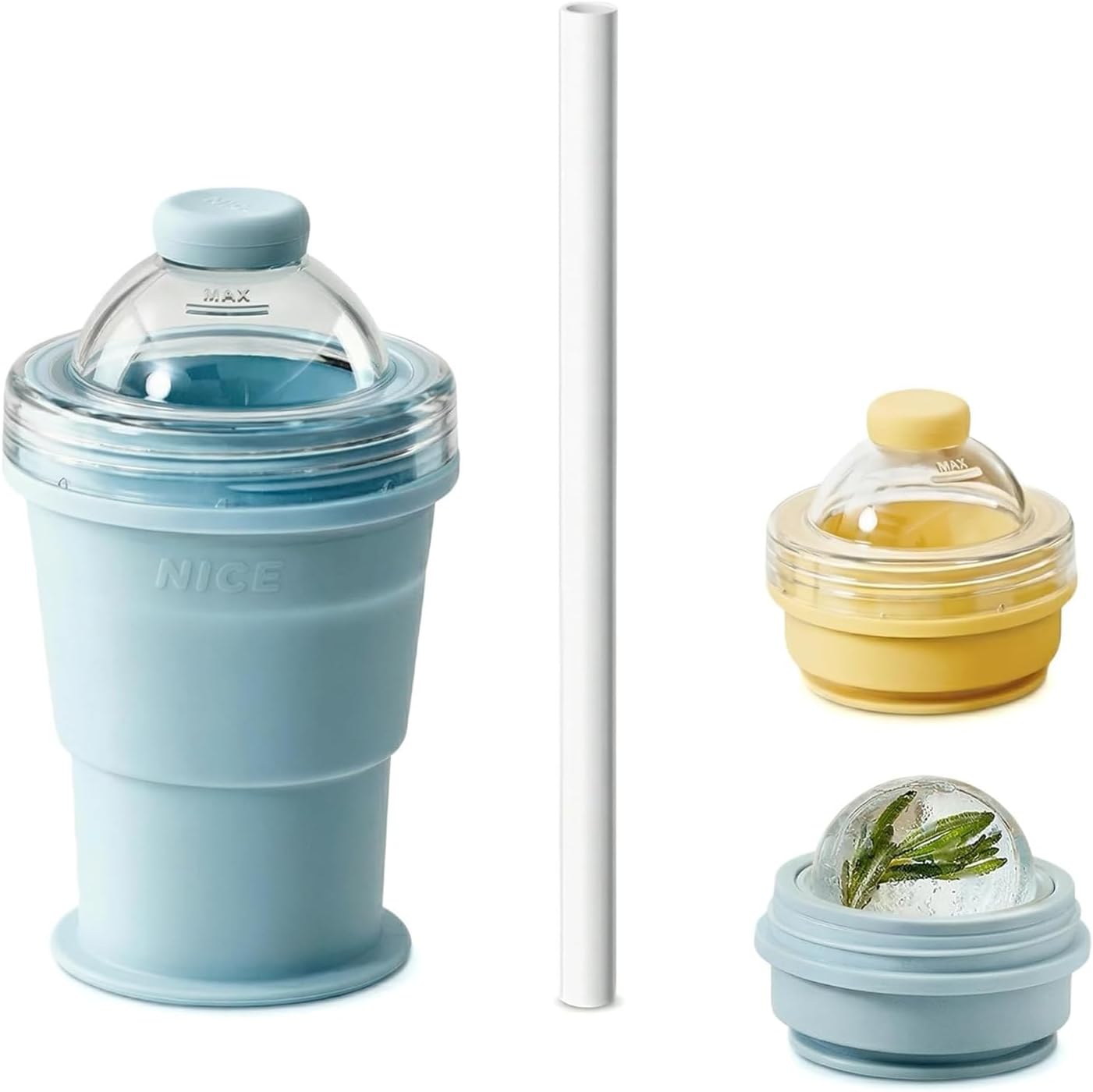 2-in-1 Foldable Ice Hockey Cup, Leakproof Lid with Straw, Portable for Coffee, Juice, Camping/Hiking (Blue+Yellow)
