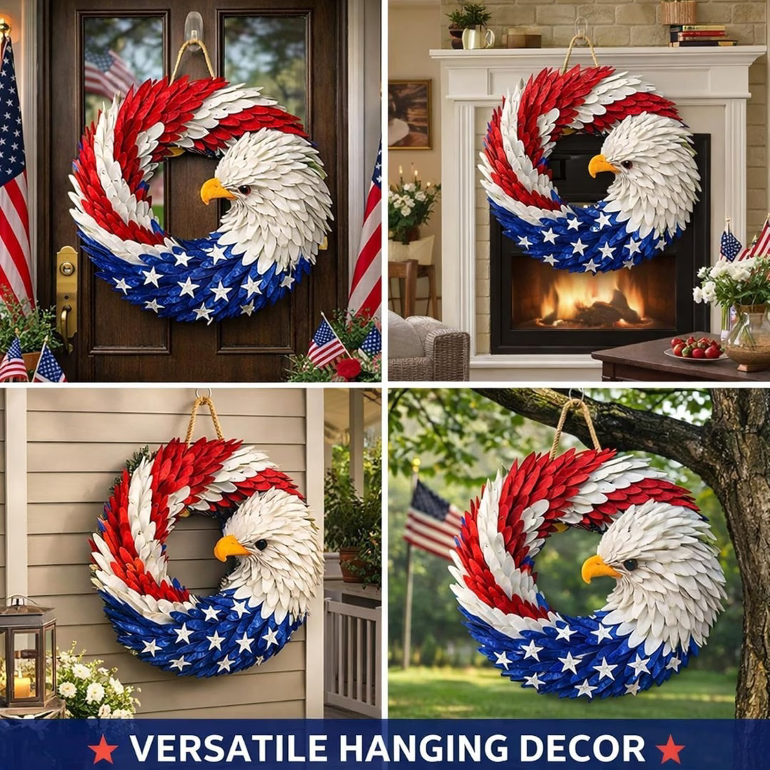 Patriotic Eagle Wreath – 4th of July American Flag Door Decoration