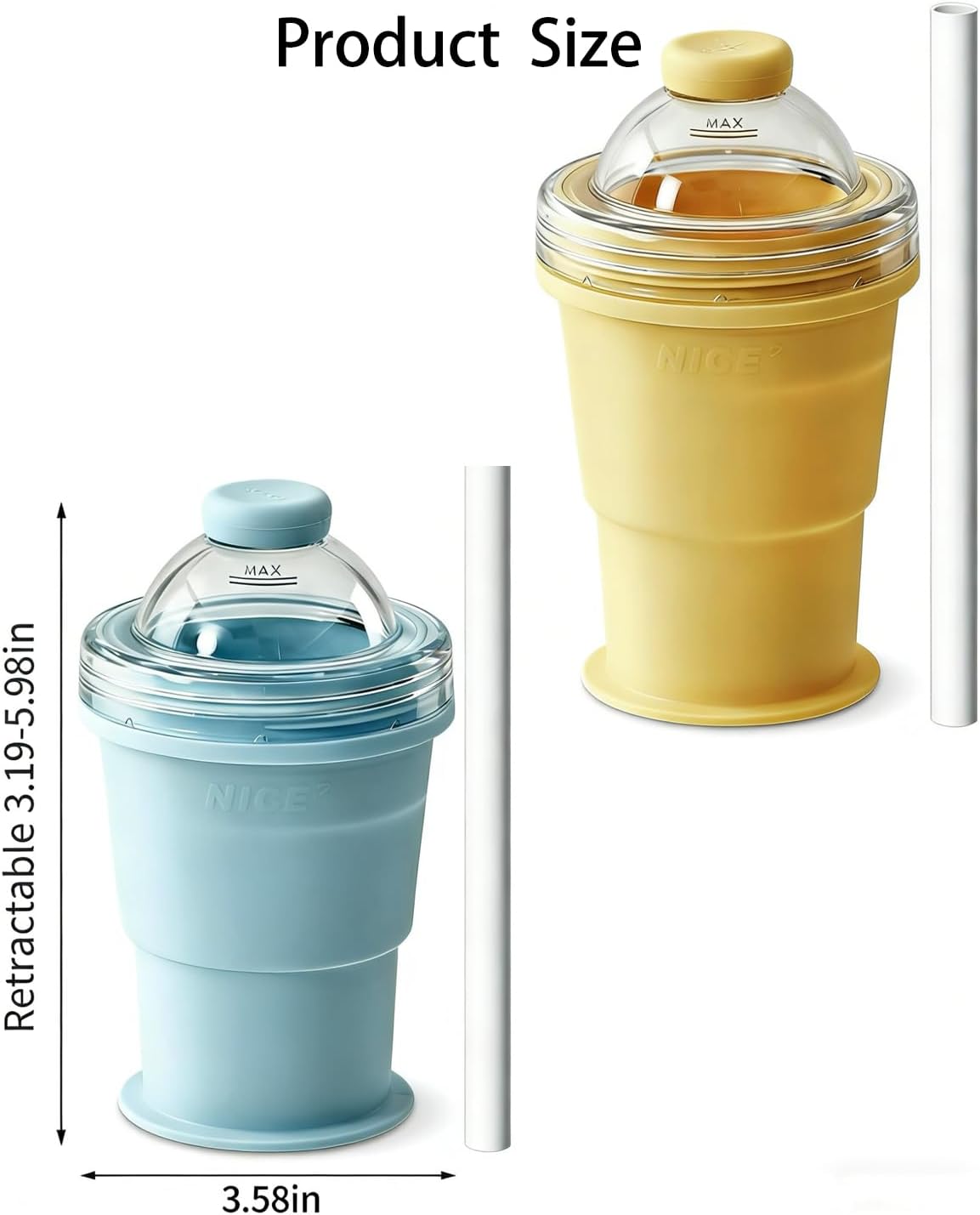 2-in-1 Foldable Ice Hockey Cup, Leakproof Lid with Straw, Portable for Coffee, Juice, Camping/Hiking (Blue+Yellow)