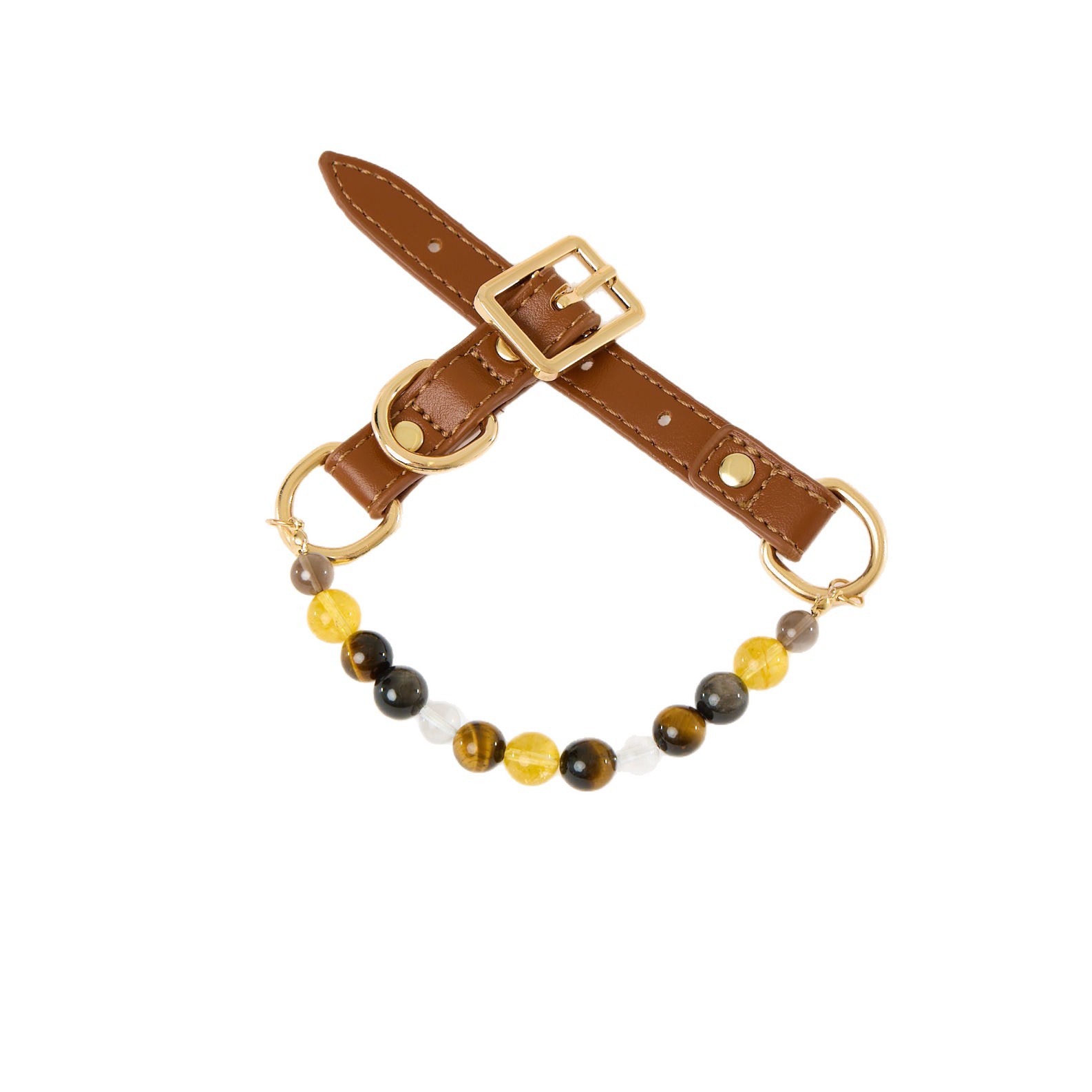 Healing-Inspired Natural Crystal Beaded Pet Necklace Collar, Adjustable Amethyst Crystal Cat & Dog Jewelry Collar with Leather-Look Strap and Gold-Tone Hardware, Decorative Pet Collar for Cats, Puppies & Small Dogs