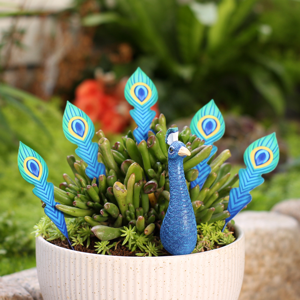 6-Piece Peacock Plant Pot Decorations, Mini Peacock Garden Stakes with Feather Picks for Potted Plants, Succulent Planters, Fairy Gardens, Indoor & Outdoor Patio Decor
