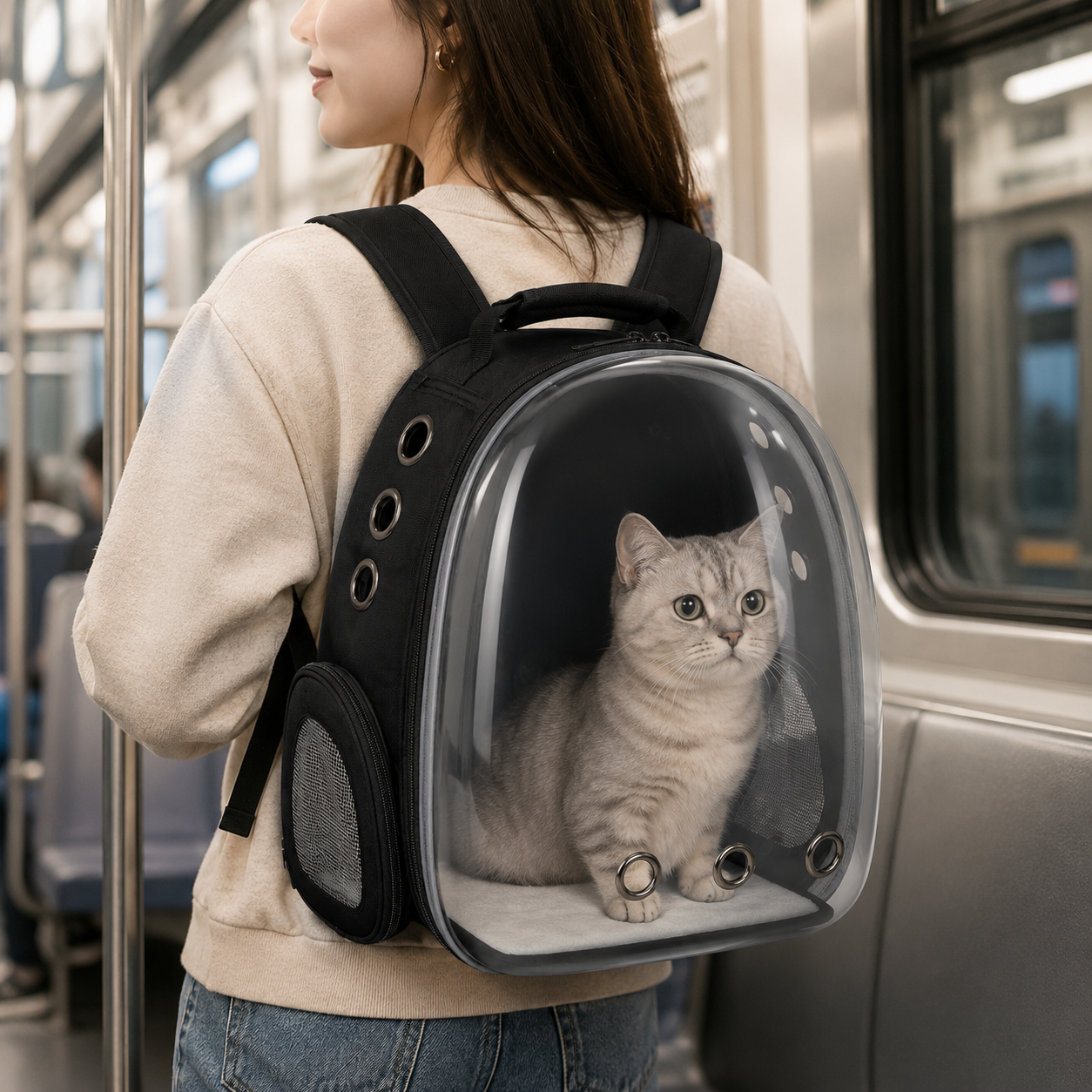 Portable Transparent Pet Backpack – Comfortable & Ventilated Pet Travel Bag