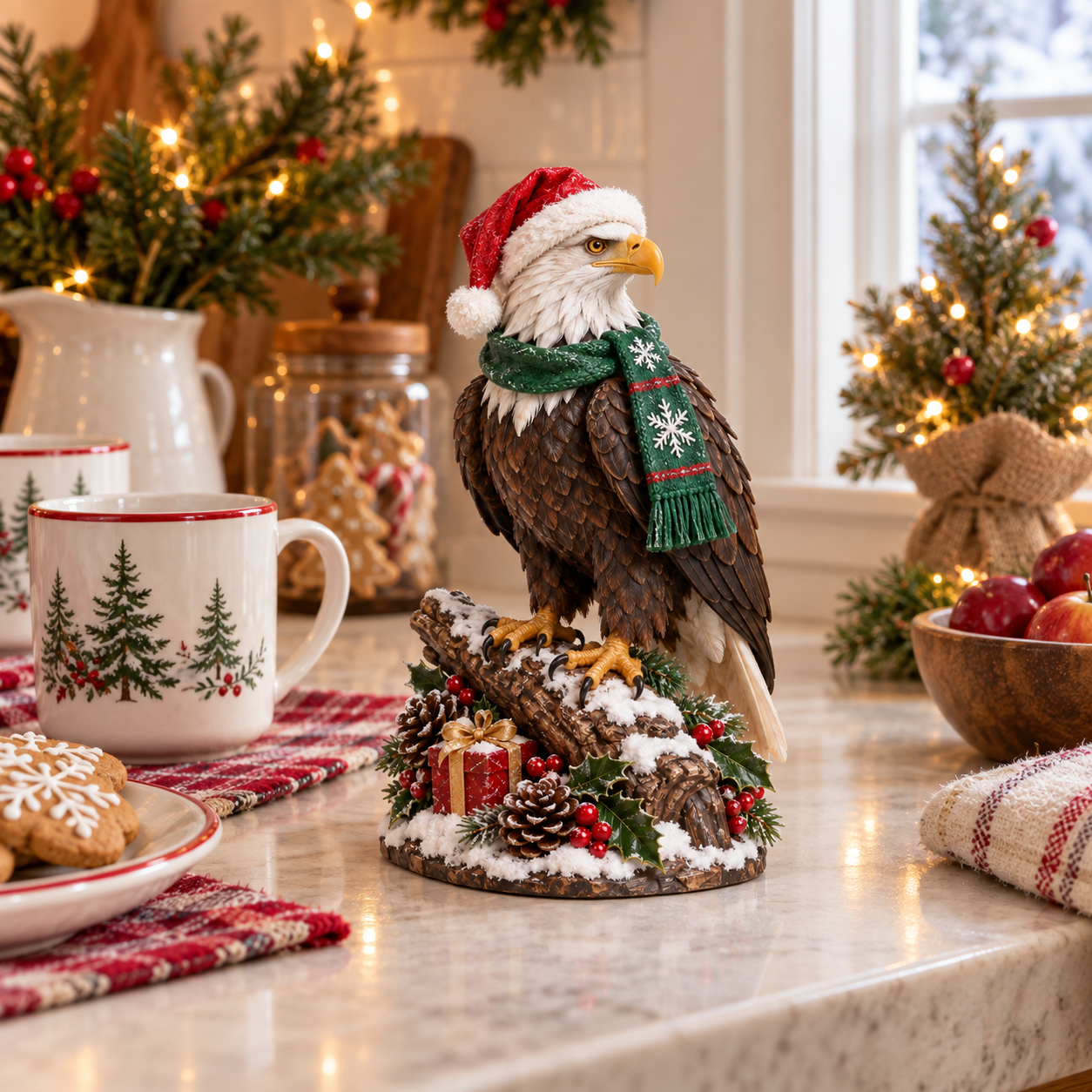 Christmas Bald Eagle Figurine with Santa Hat & Scarf🦅🎄