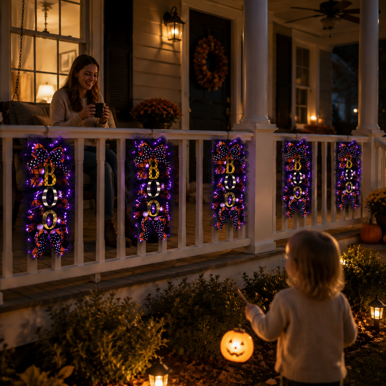 Lighted Halloween BOO Door Hanging Decoration with Purple Lights & Remote Control 💜