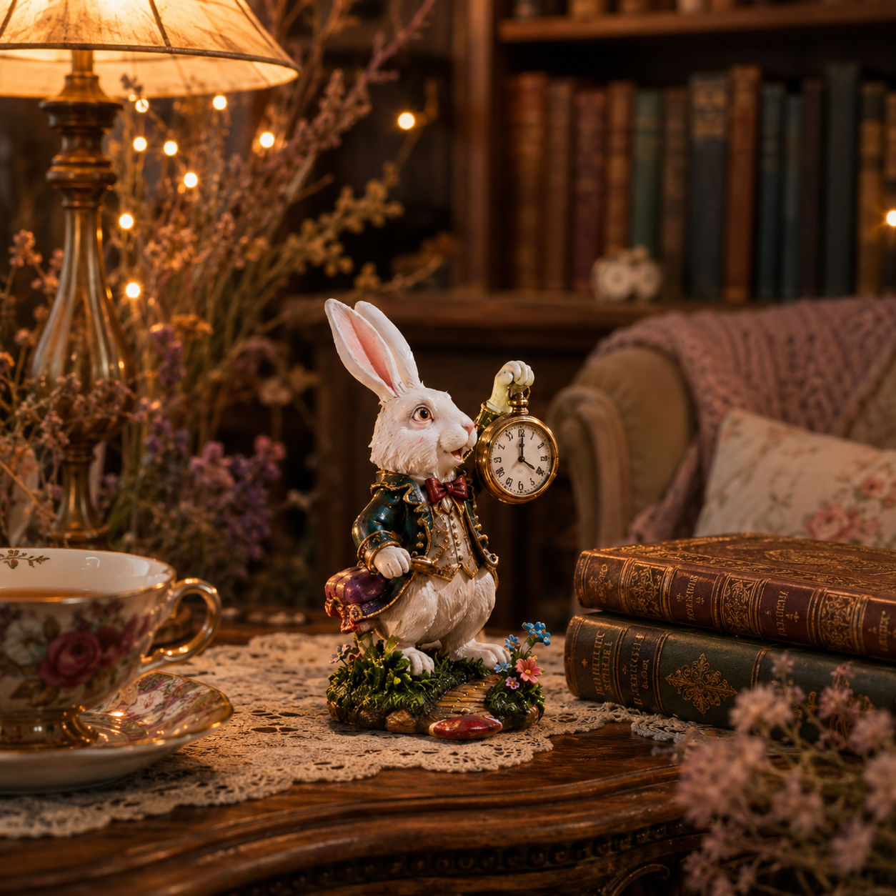 🐇 White Rabbit Pocket Watch Sculpture Figurine ✨