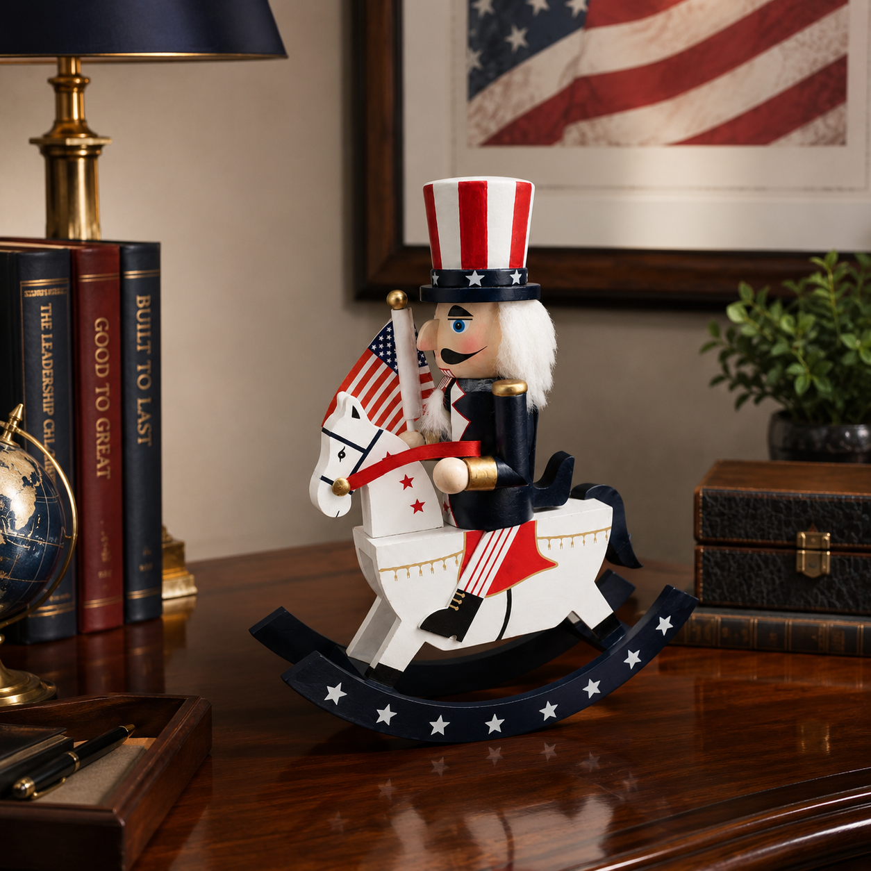 “Uncle Sam Nutcracker on Rocking Horse – Patriotic Holiday Décor”