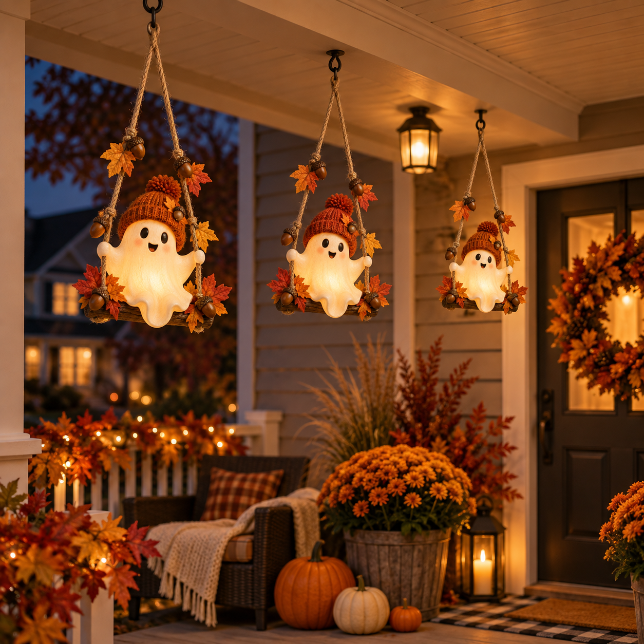 Lighted Fall Ghost Swing Hanging Decor🍂