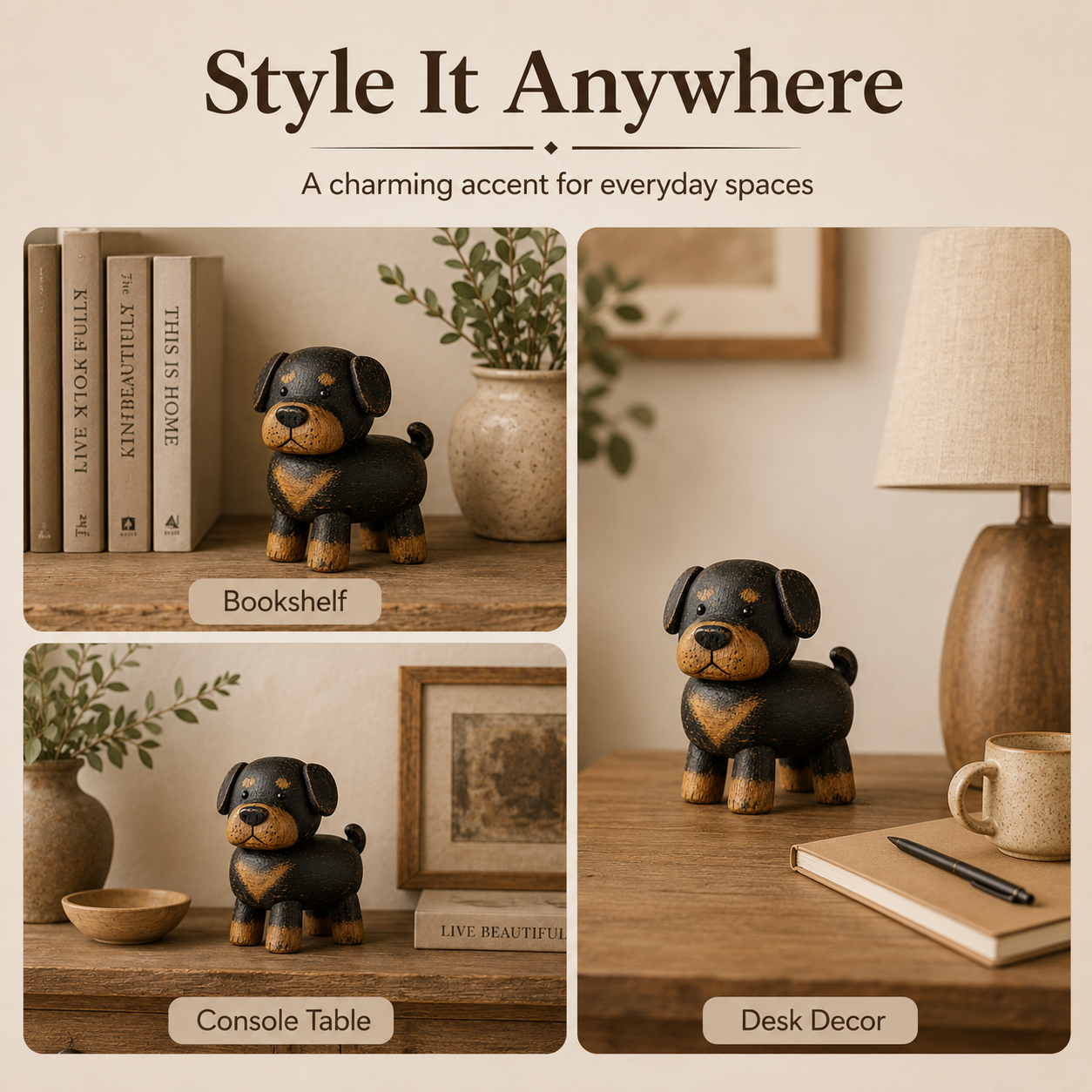 🐾 Rustic Wooden Rottweiler Figurine